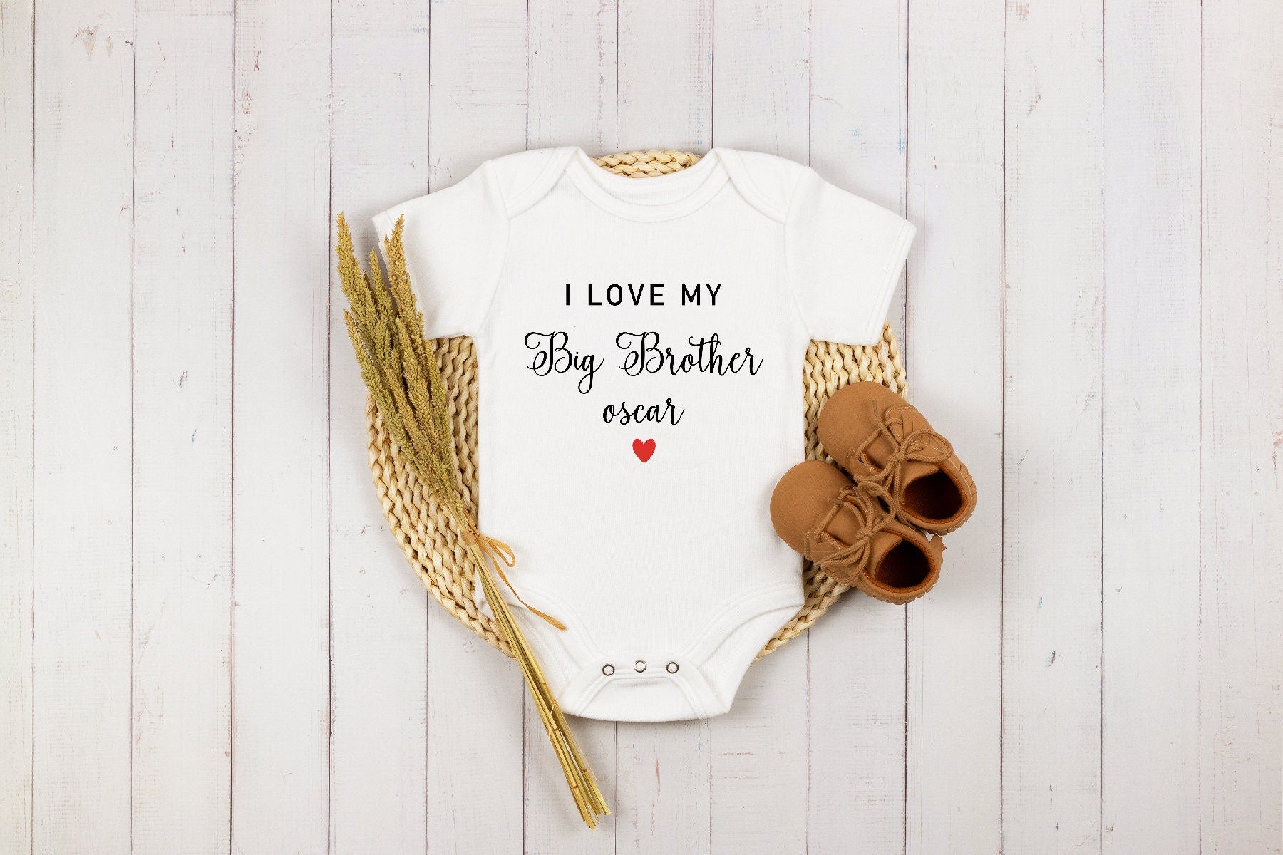 Big Brother Announcement Onesie®, I Love My Big Brother Personalized Name Baby Onesie®, Pregnancy Reveal Baby Onesie®, Custom Baby Onesie®