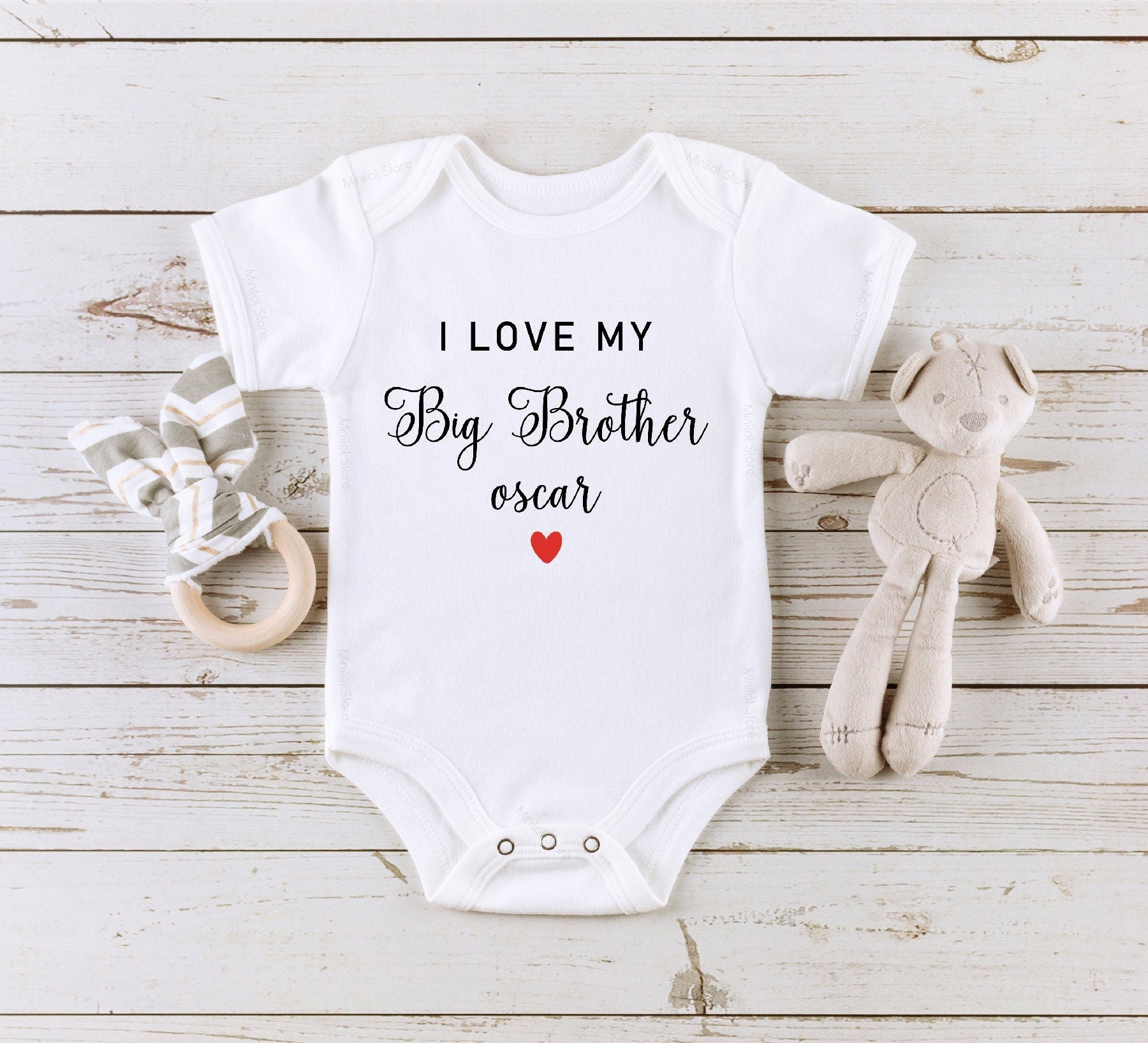 Big Brother Announcement Onesie®, I Love My Big Brother Personalized Name Baby Onesie®, Pregnancy Reveal Baby Onesie®, Custom Baby Onesie®