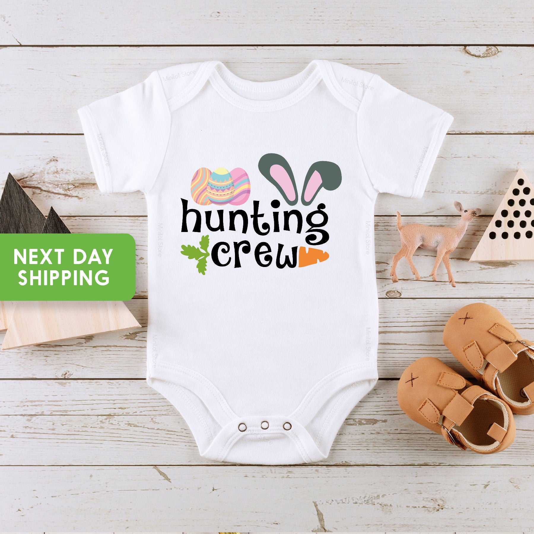 Hunting Crew Onesie®, Cute Easter Onesie®, Easter Family Shirt, Spring Baby Onesie®, Bunny Easter Onesie®, Baby Shower Gift, Holiday Onesie®