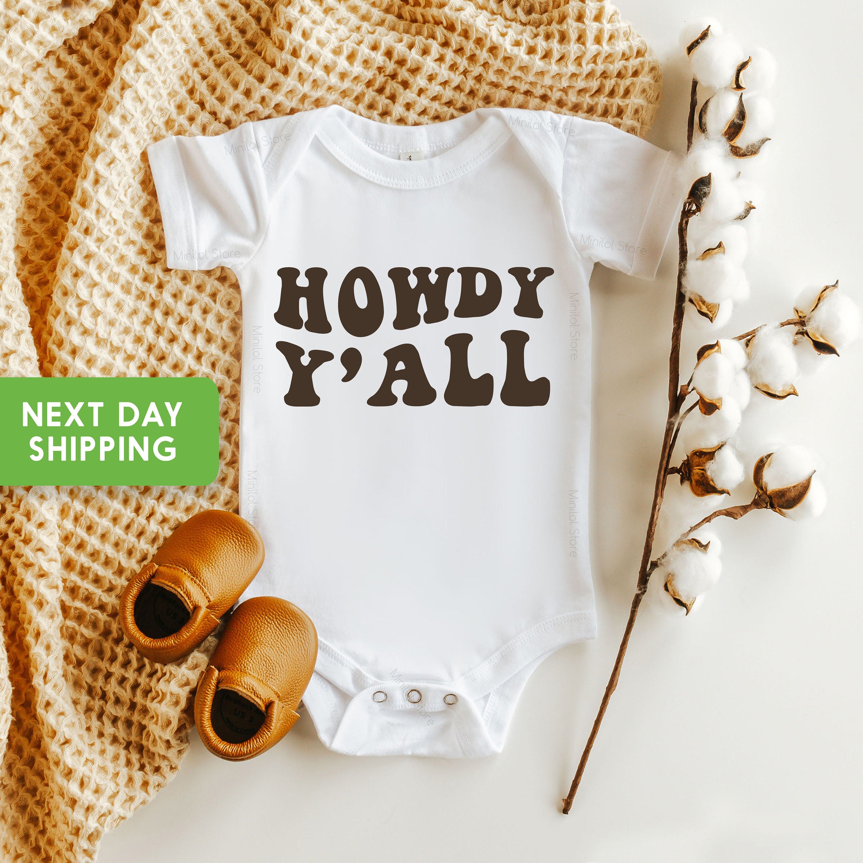 Howdy Y'all Baby Onesie®, Retro Cowboy Bodysuit, Cute Country Natural Baby Onesie®, Baby Shower Gift, Cowboy Toddler Shirt