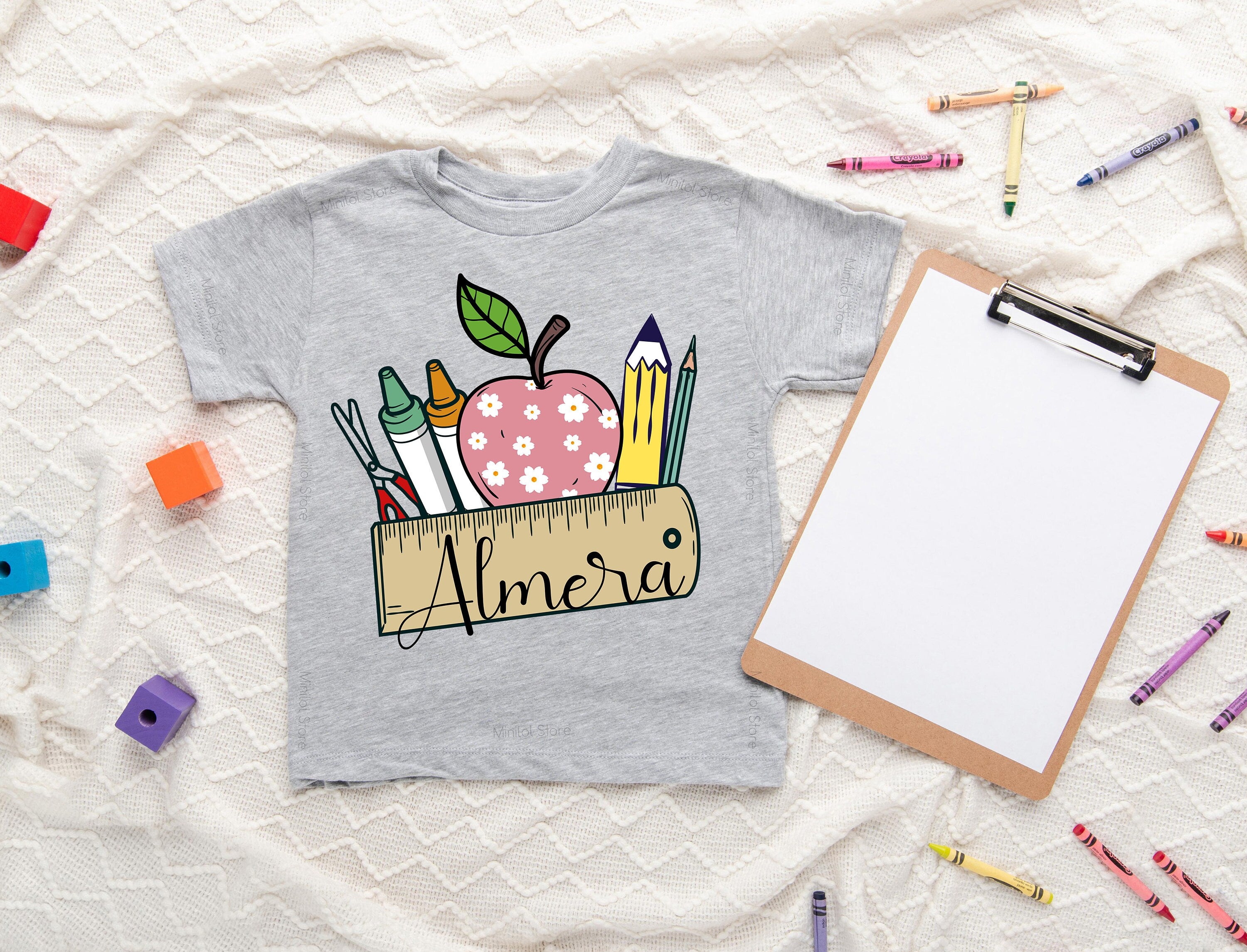 Personalized Name Girl Shirt, Personalized Retro School Shirt, Custom Girl Shirt, Toddler Name Shirt, Retro Apple, Back to School