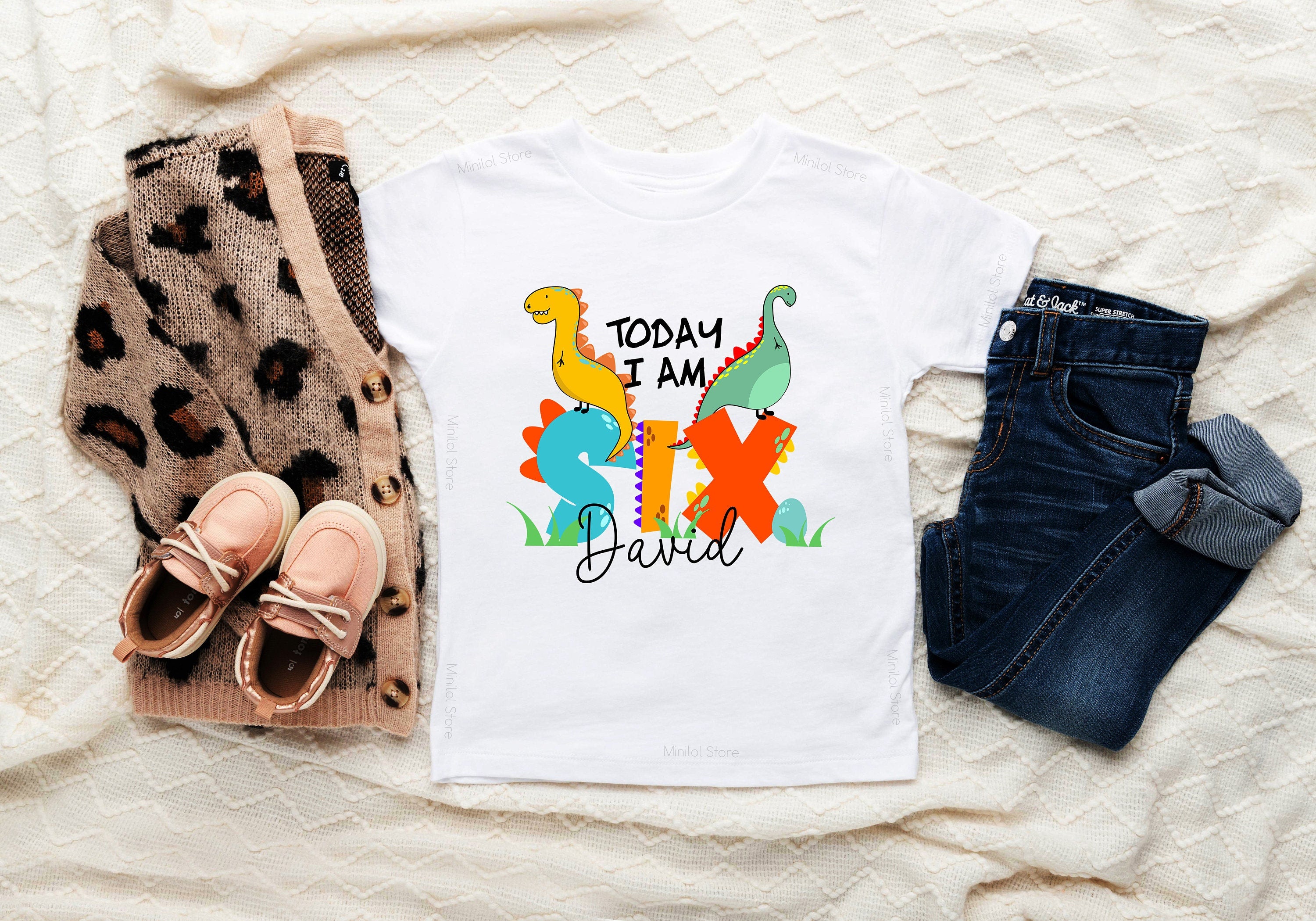 Personalized Saurus Six Birthday T-Shirt, First Birthday Saurus, 2nd Birthday Shirt, Personalized 3rd Birthday, Fourth Birthday Shirt, 5th