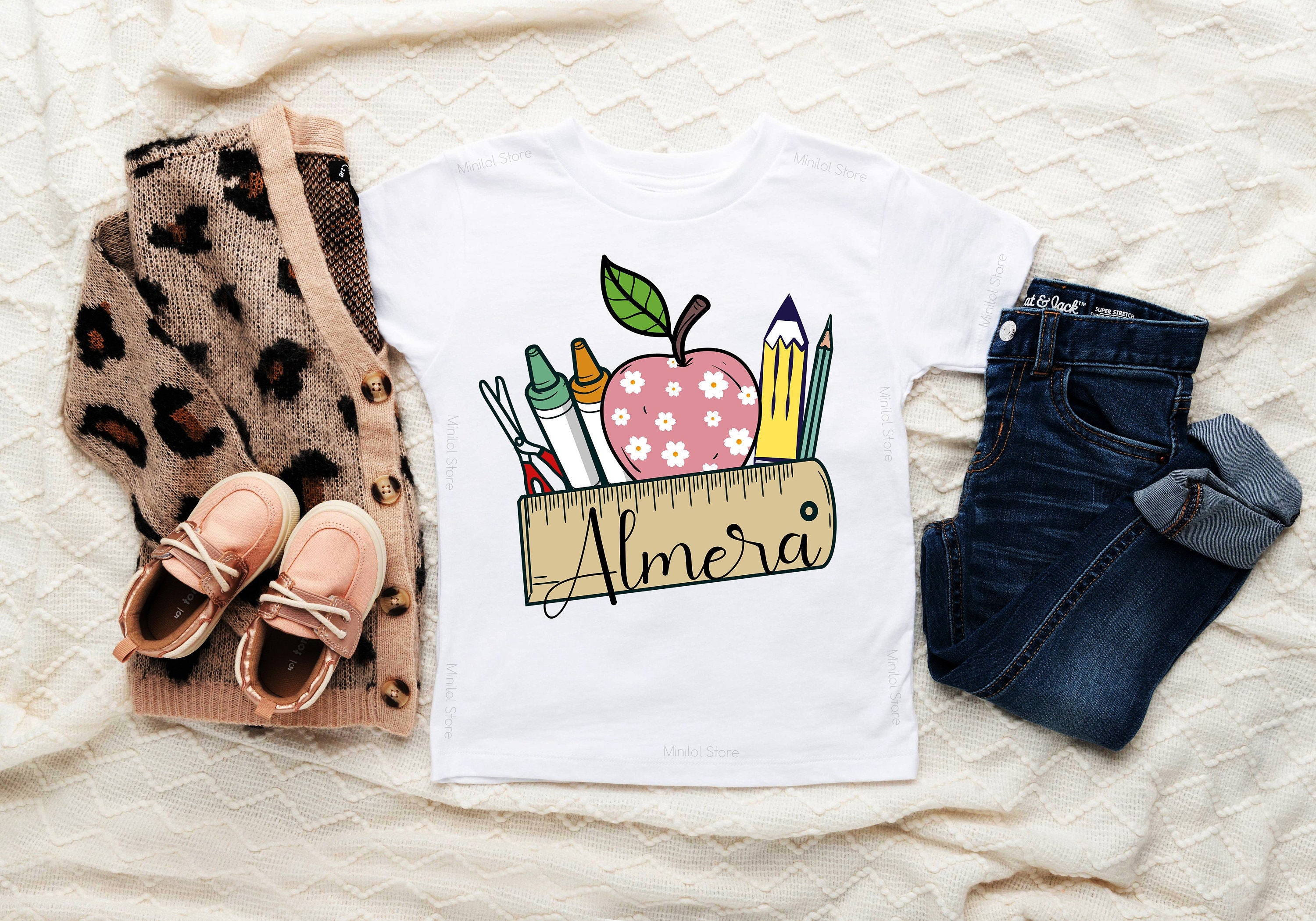 Personalized Name Girl Shirt, Personalized Retro School Shirt, Custom Girl Shirt, Toddler Name Shirt, Retro Apple, Back to School