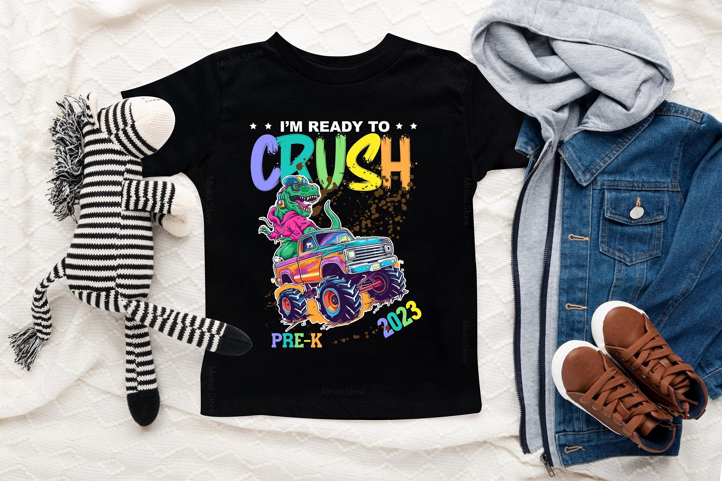 I'm Ready to Crush Pre-K Shirt, 1st Day of School Shirt, Ready to Crush Pre-K Monster Truck Shirt, Saurus Back to School Shirt Boy Girl