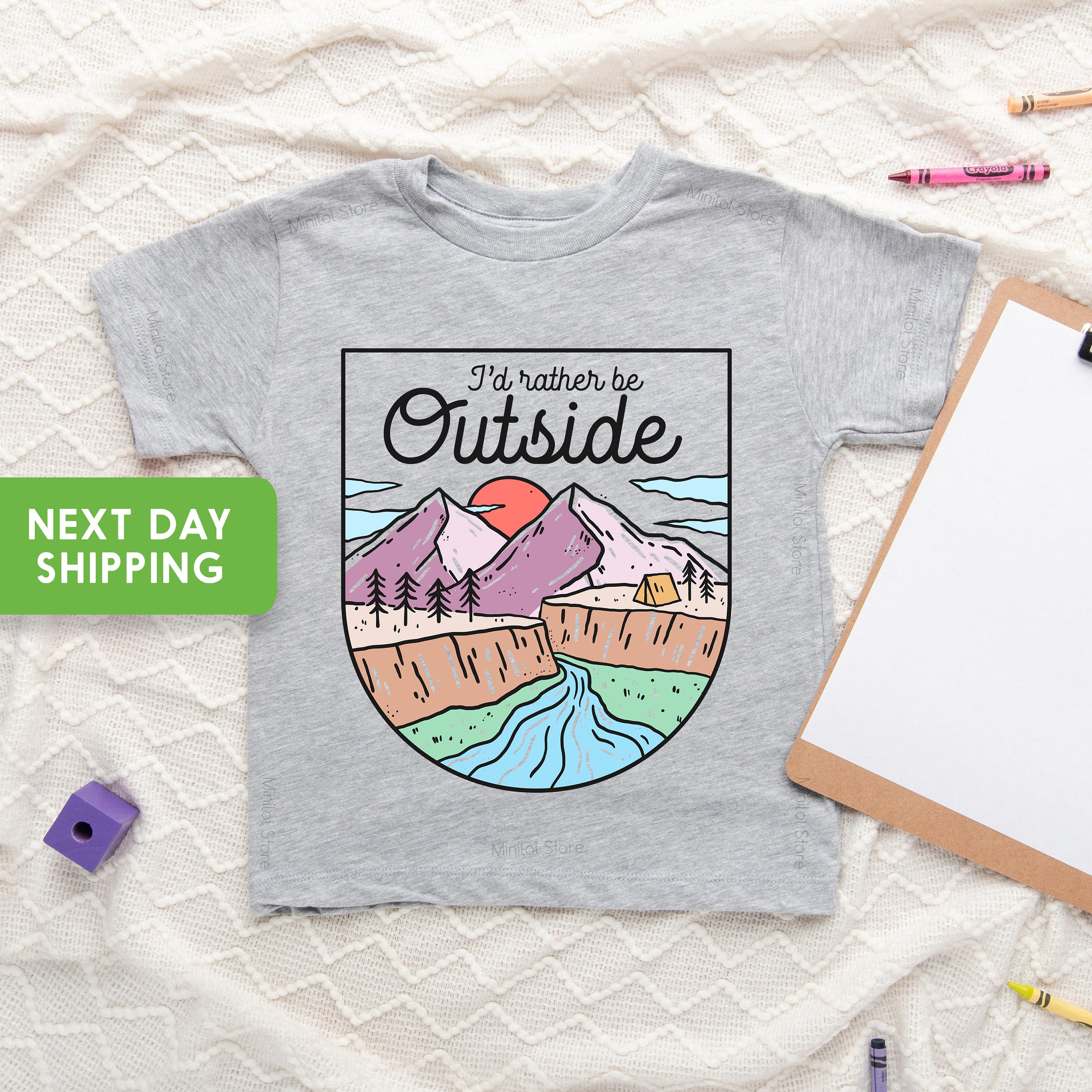 Kids Summer Shirt, I'd Rather be Outside Kids Retro TShirt, Summer Retro Natural Infant, Toddler, Youth & Adult Tee