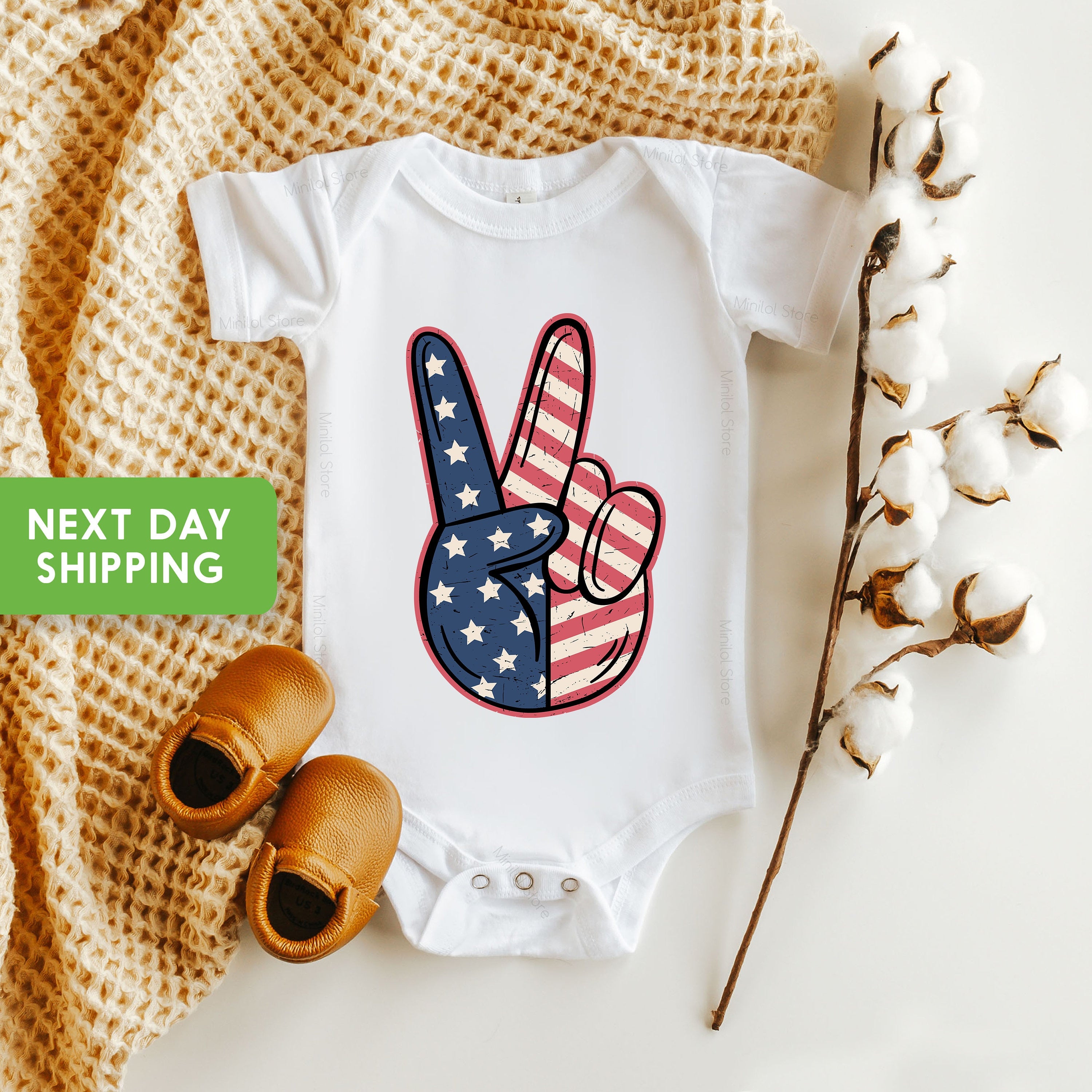 Toddler T-shirt, Peace Fingers 4th of July Memorial Day Kids TShirt, Retro Natural Infant, Toddler & Youth Tee