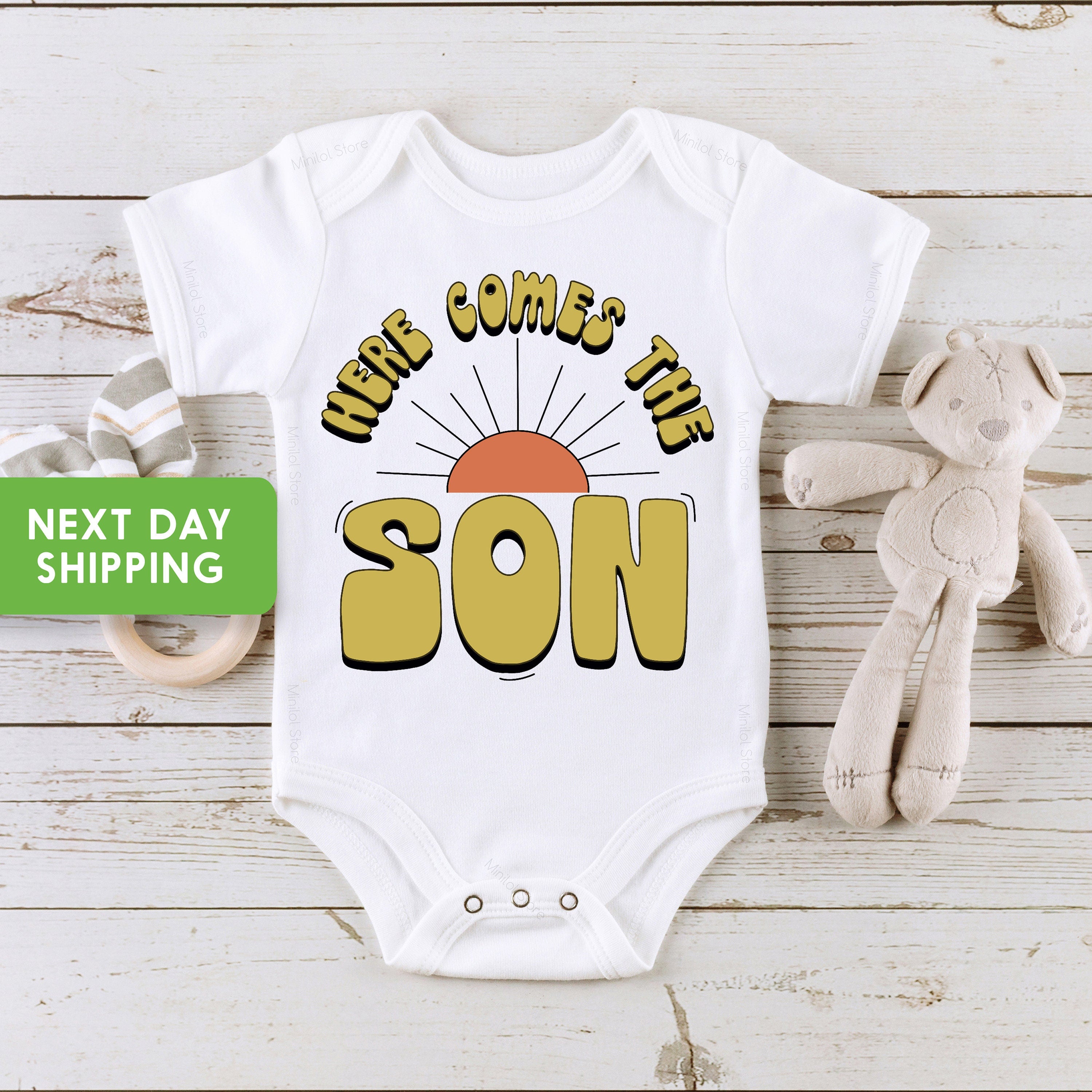 Here Comes The Son Onesie®, Cute Sunshine Bodysuit, Baby Boy Onesie®, Happiness Onesie®, New Baby Boy Gift