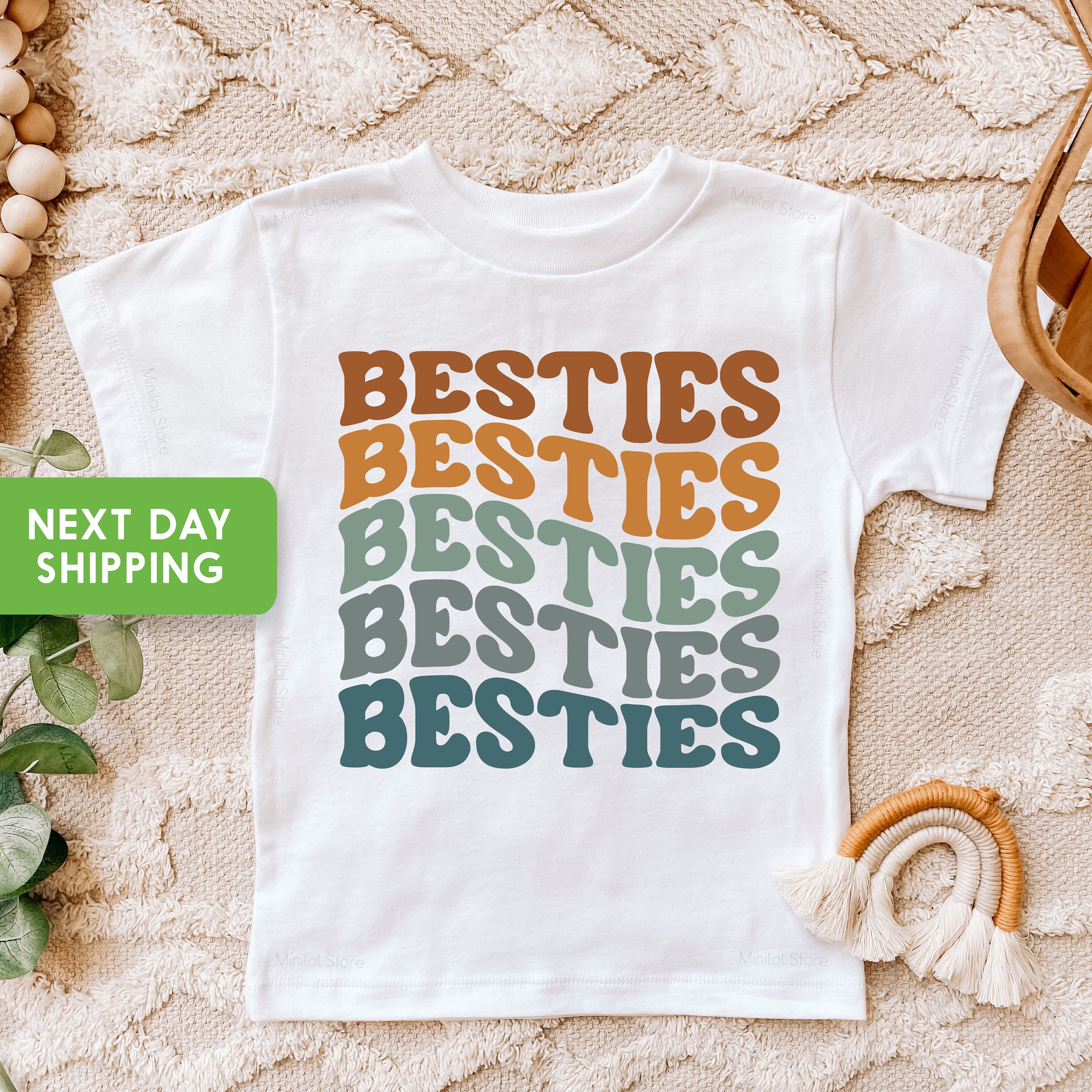 Besties Baby Onesie®, Retro Best Friends Baby Bodysuit, Boho Cute Friendship Kids Shirts