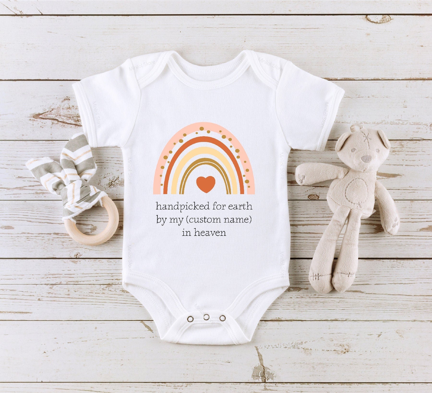 Personalized Handpicked for Earth by My Custom Person Memorial Onesie®, Grandma Grandpa Sibling in Heaven Onesie®, Rainbow Baby Onesie®