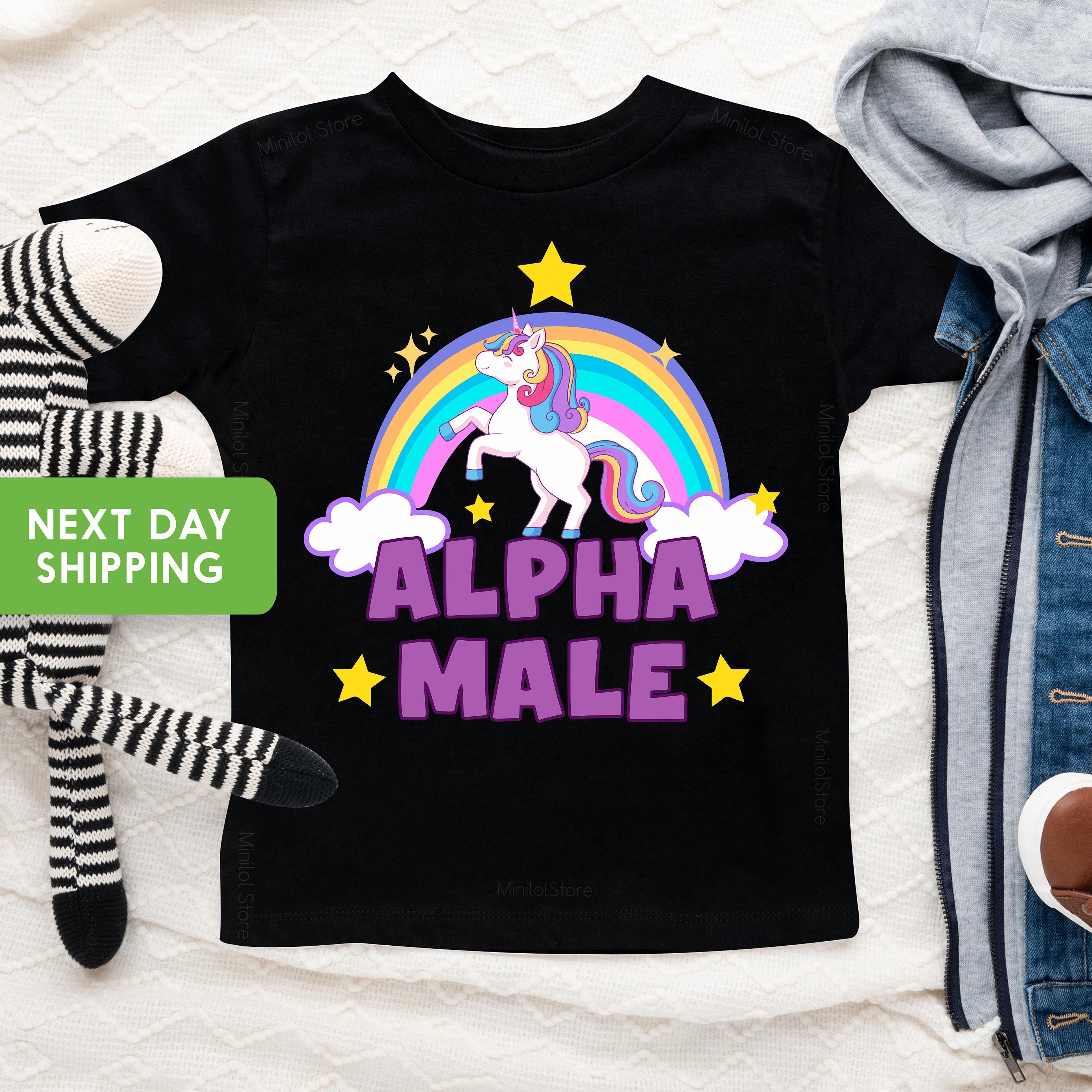 Alpha Male Unicorn Rainbow Kids Shirt, Gender Neutral Funny Unicorn Shirt for Youth Toddler Baby, Girls Boys Kids Unicorn Shirt