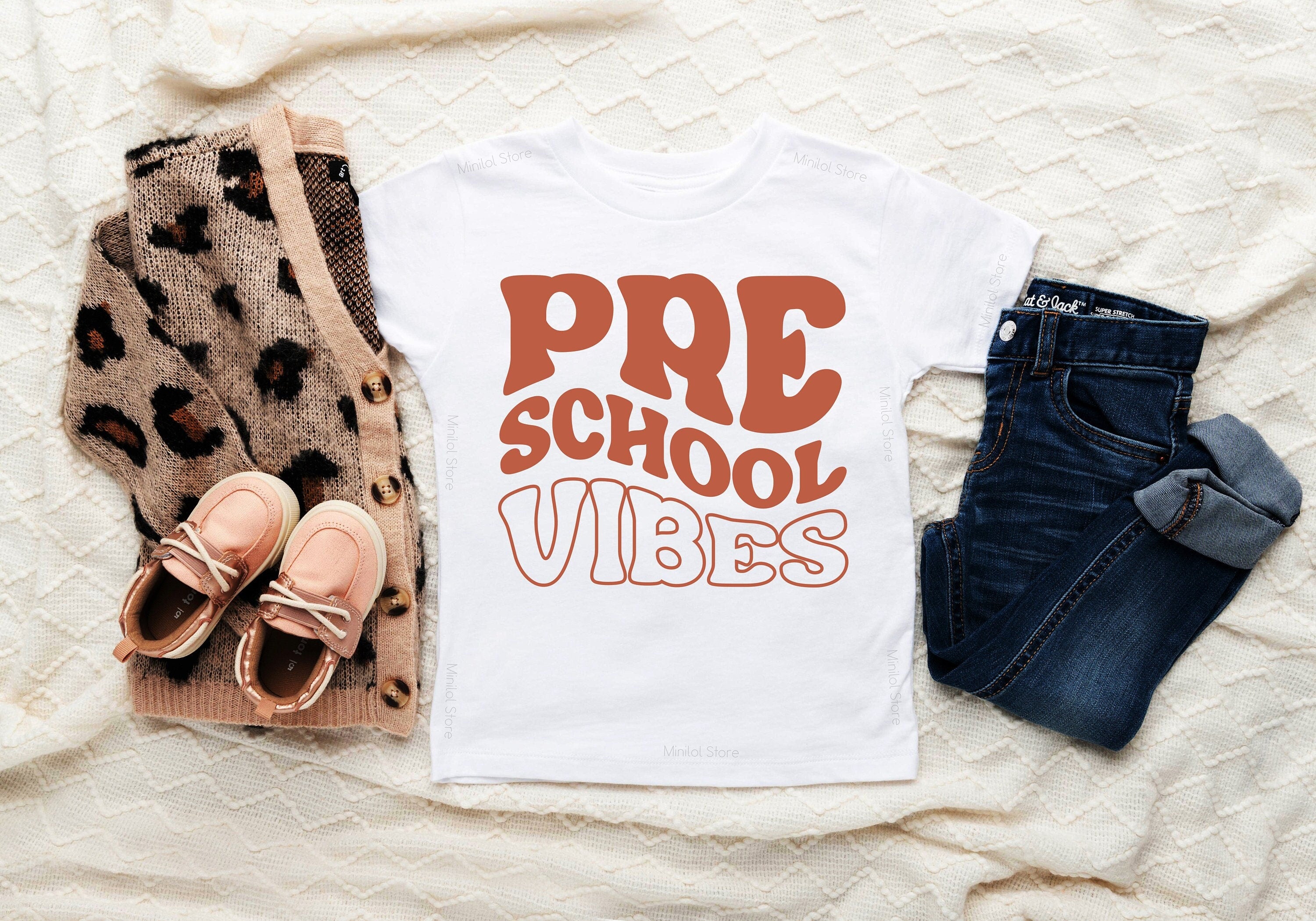 Preschool Vibes Kids Shirt, Back to School Shirt, First Day of School Retro Natural Infant, Toddler, Youth Tee