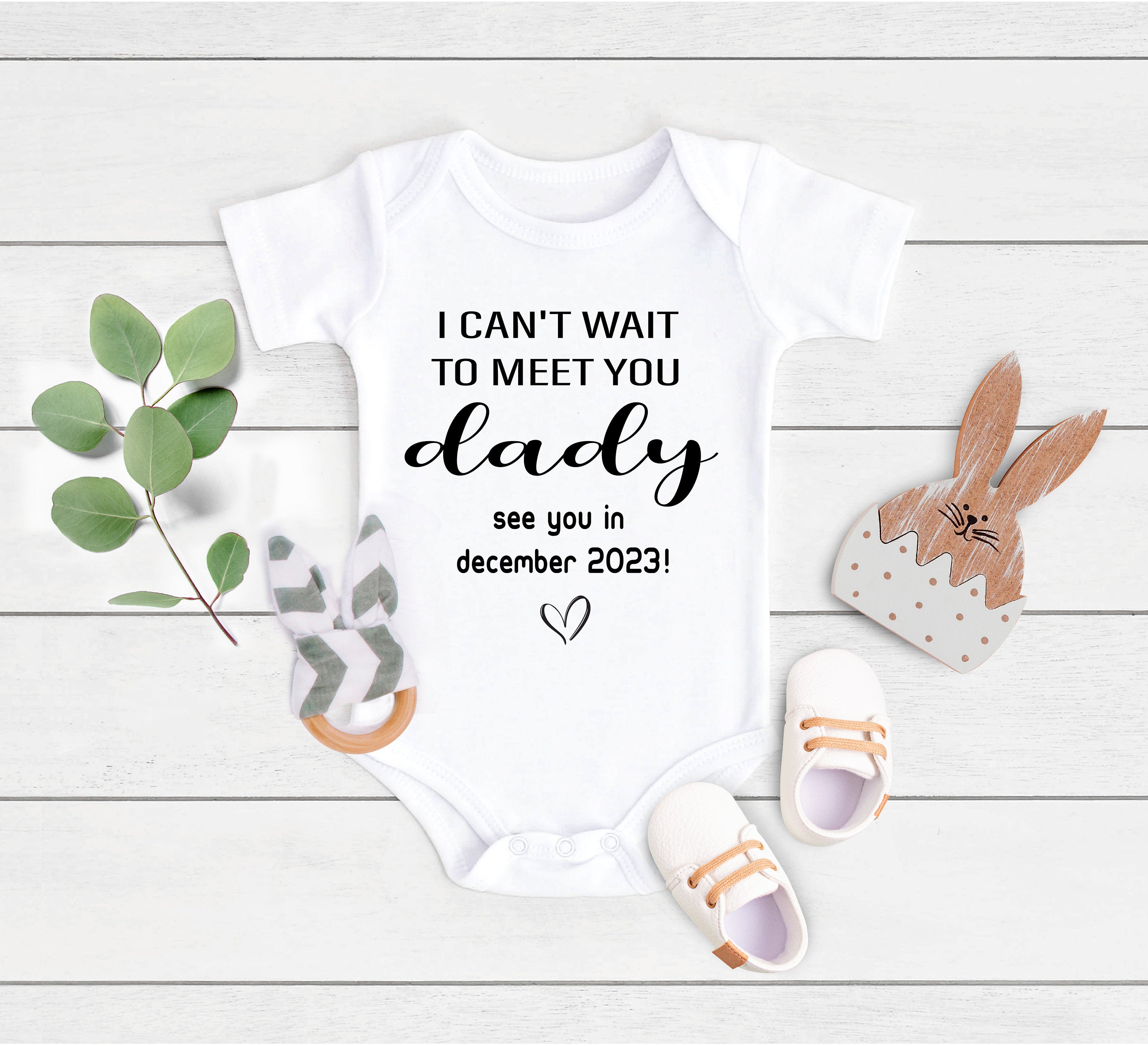 Custom Due Date Pregnancy Announcement Onesie®, I Can't Wait to Meet You Any Person Personalized Custom Onesie® for Baby Announcement