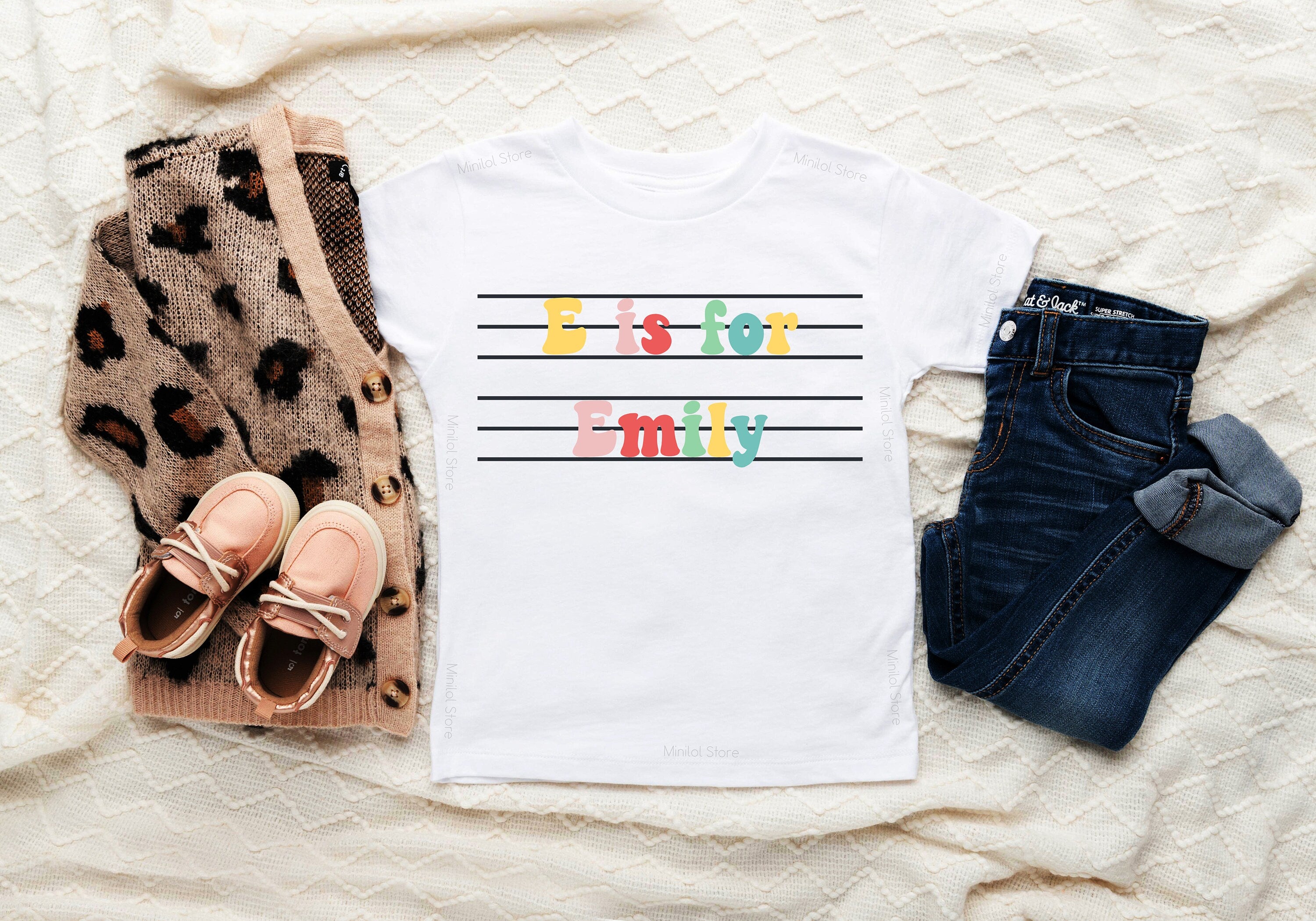 Personalized Kids Shirt, Custom Toddler Retro TShirt with Wavy Name, N is for Name Infant & Toddler Tee, Kids Custom Alphabet Name Shirt