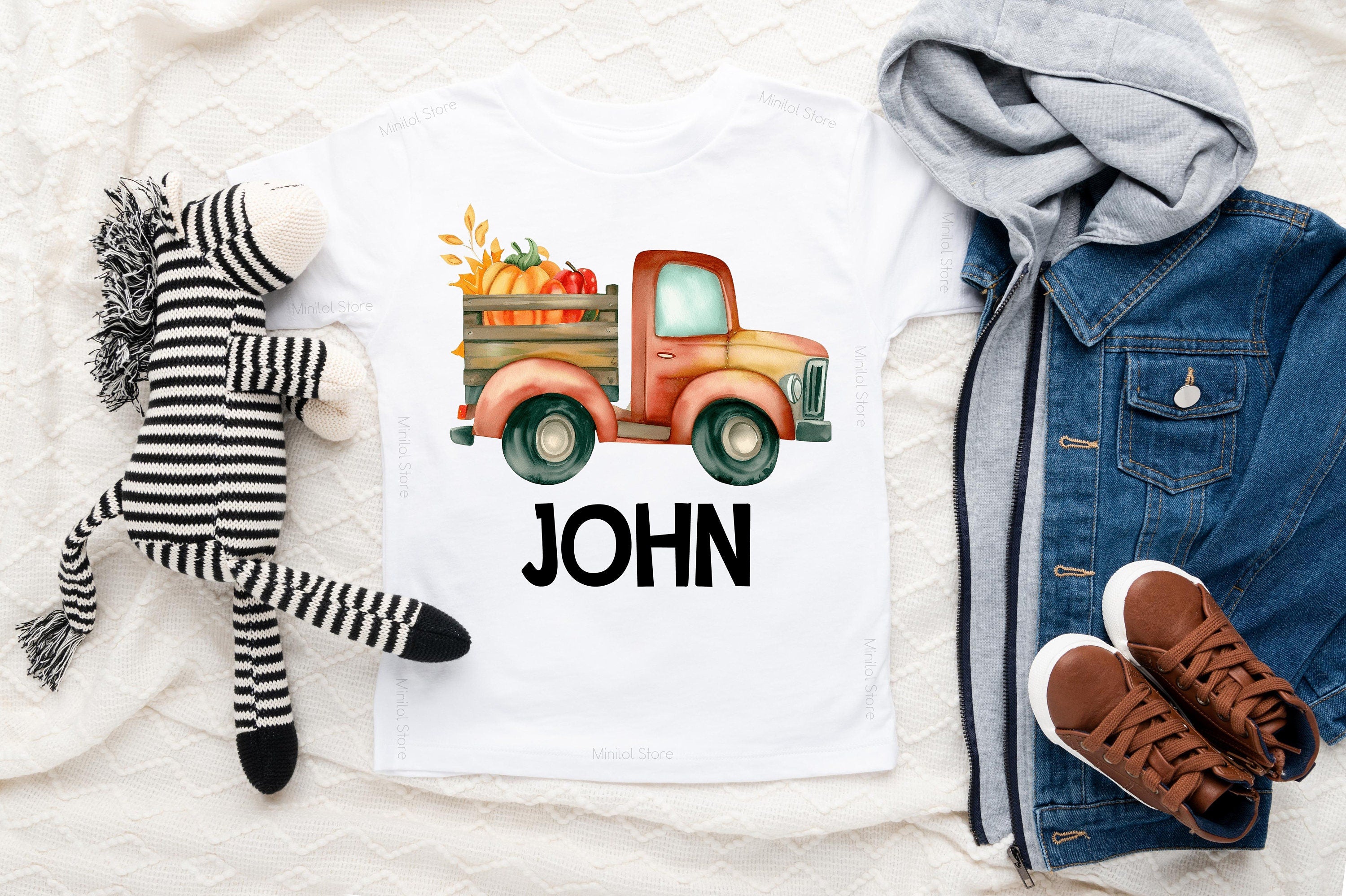 Boys Personalized Pumpkin Truck Shirt, Kids Toddler Boy Personalized Custom Fall Pumpkin Shirt, Fall Vibes Toddler Tee