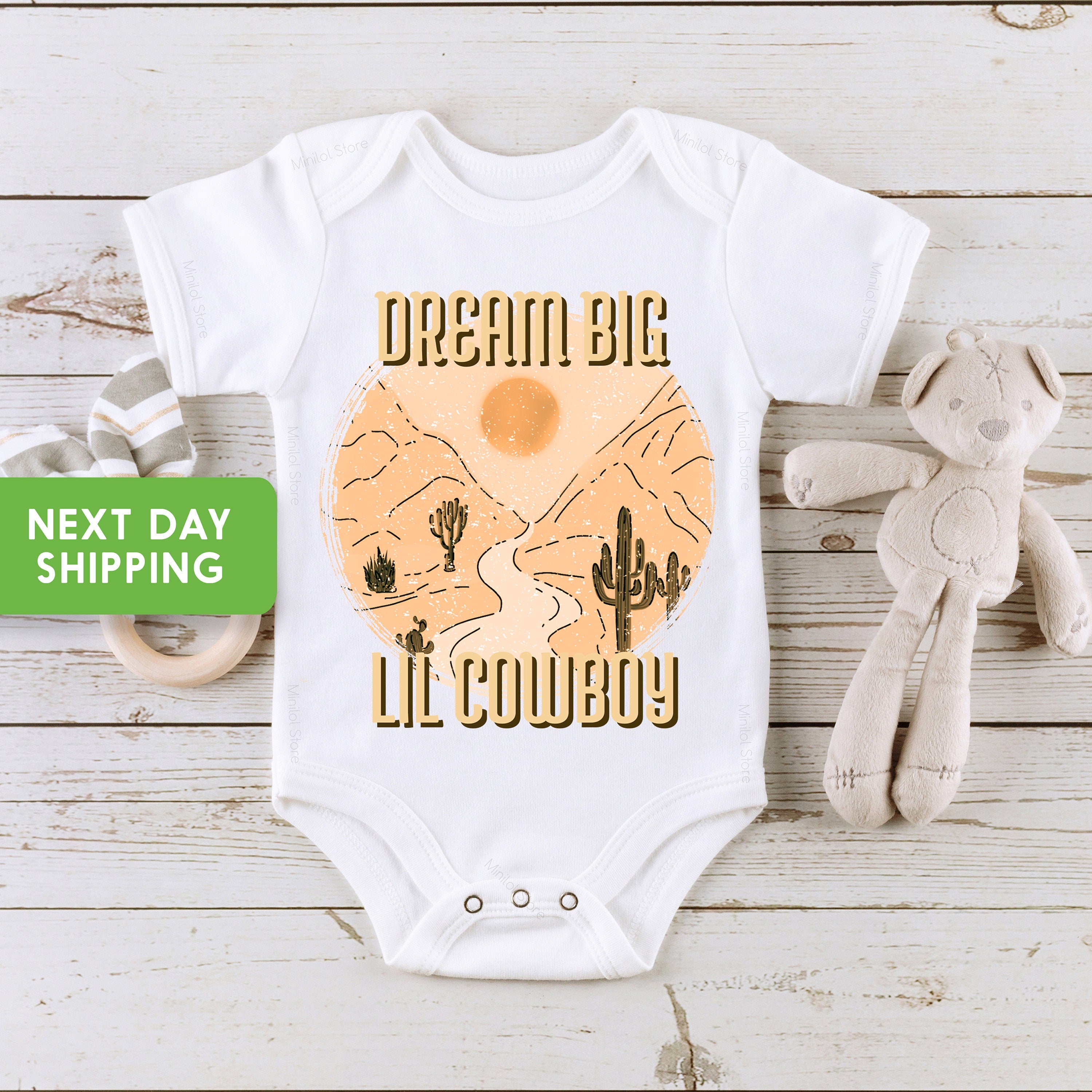 Dream Big Little Cowboy Onesie®, Cute Western Bodysuit, Vintage Baby Onesie®