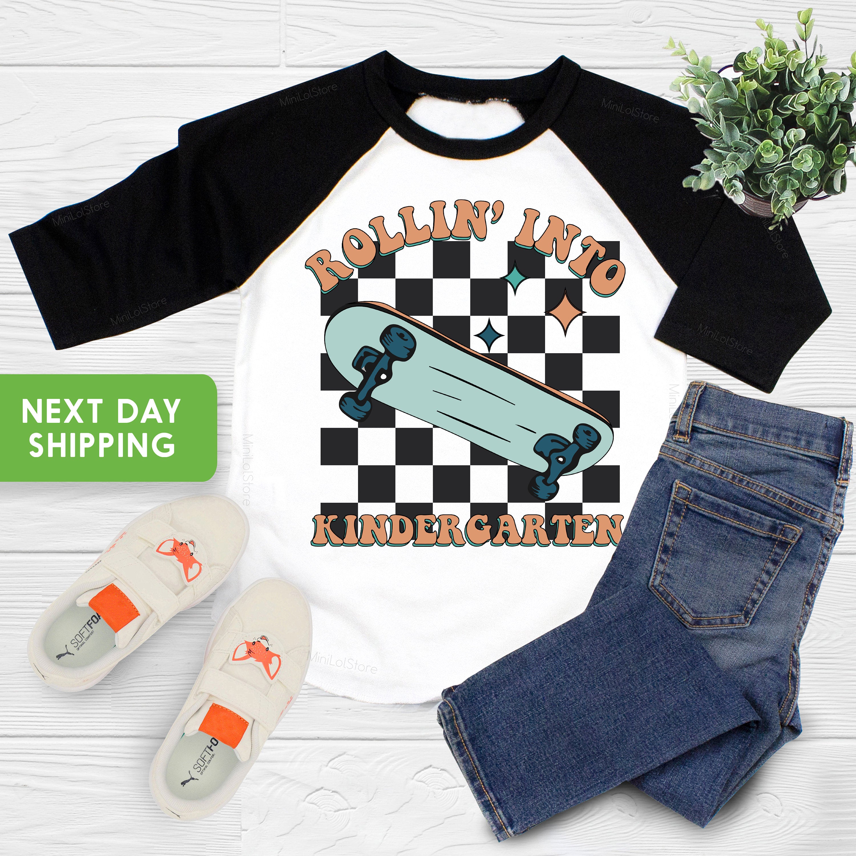 Rollin Into Kindergarten Shirt, 1st Day Of School Toddler Tee, Skateboard Back To School Kids Shirt, Kindergarten Shirt For Girl or Boy