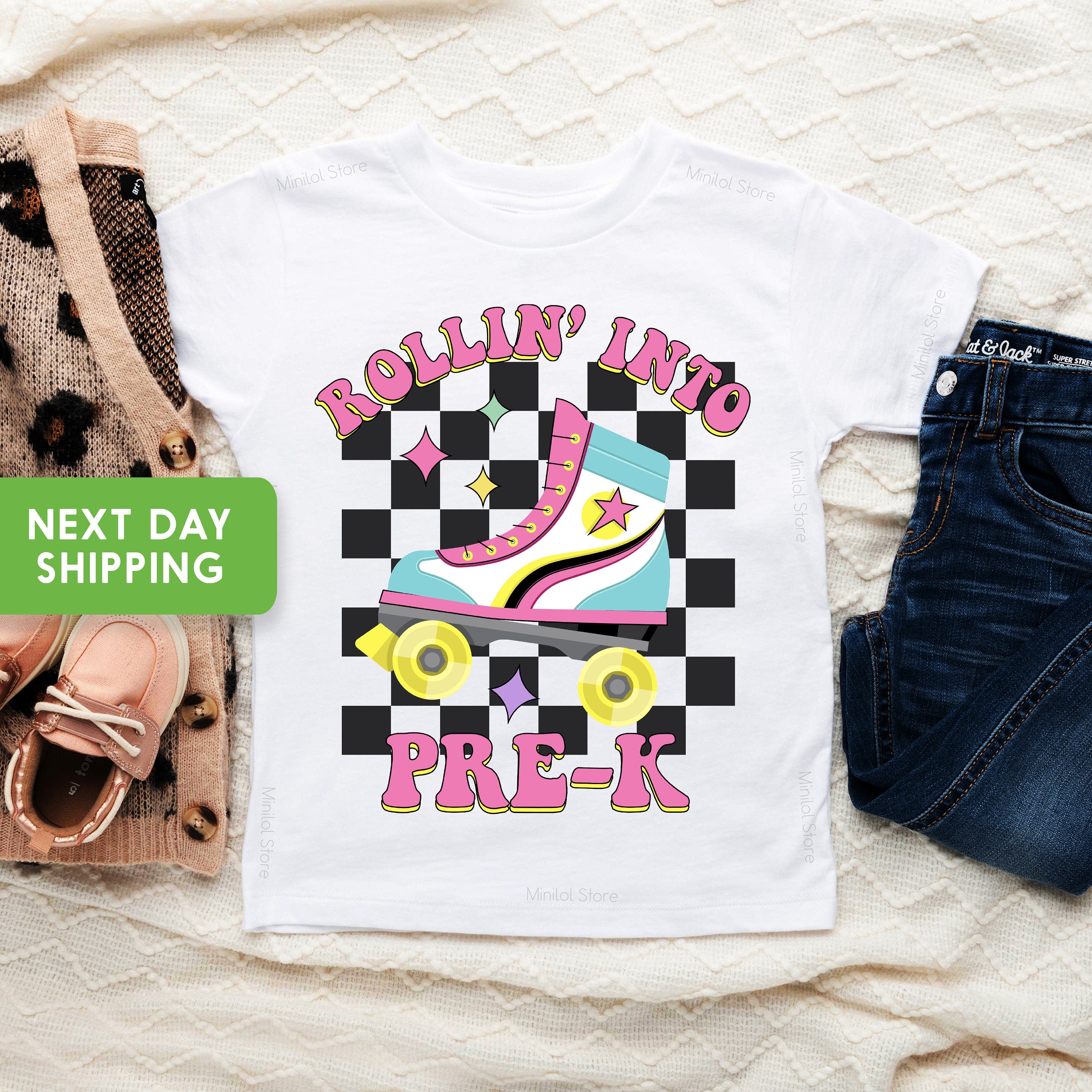 Rollin Into Pre-K Kids Shirt, Pre-K Skating Toddler Tee, Roller Skate School Kids Shirt, Kids Back To School, Kindergarten Shirt For Girls