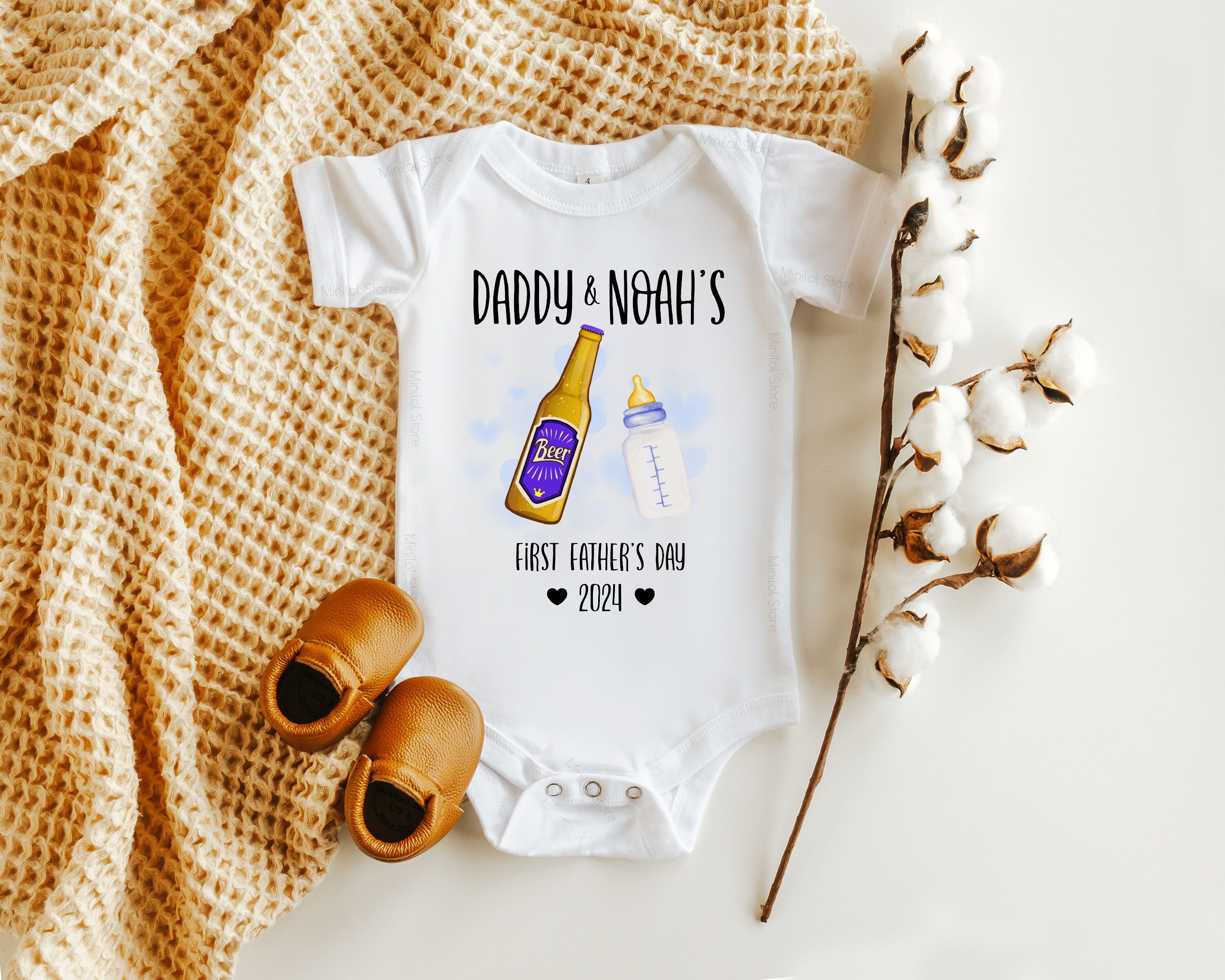 Our First Fathers Day Personalized Baby Grow Vest, Fathers Day 2024, 1st Fathers Day, Daddy Gin Beer Wine Baby Boy Fathers Day Gift