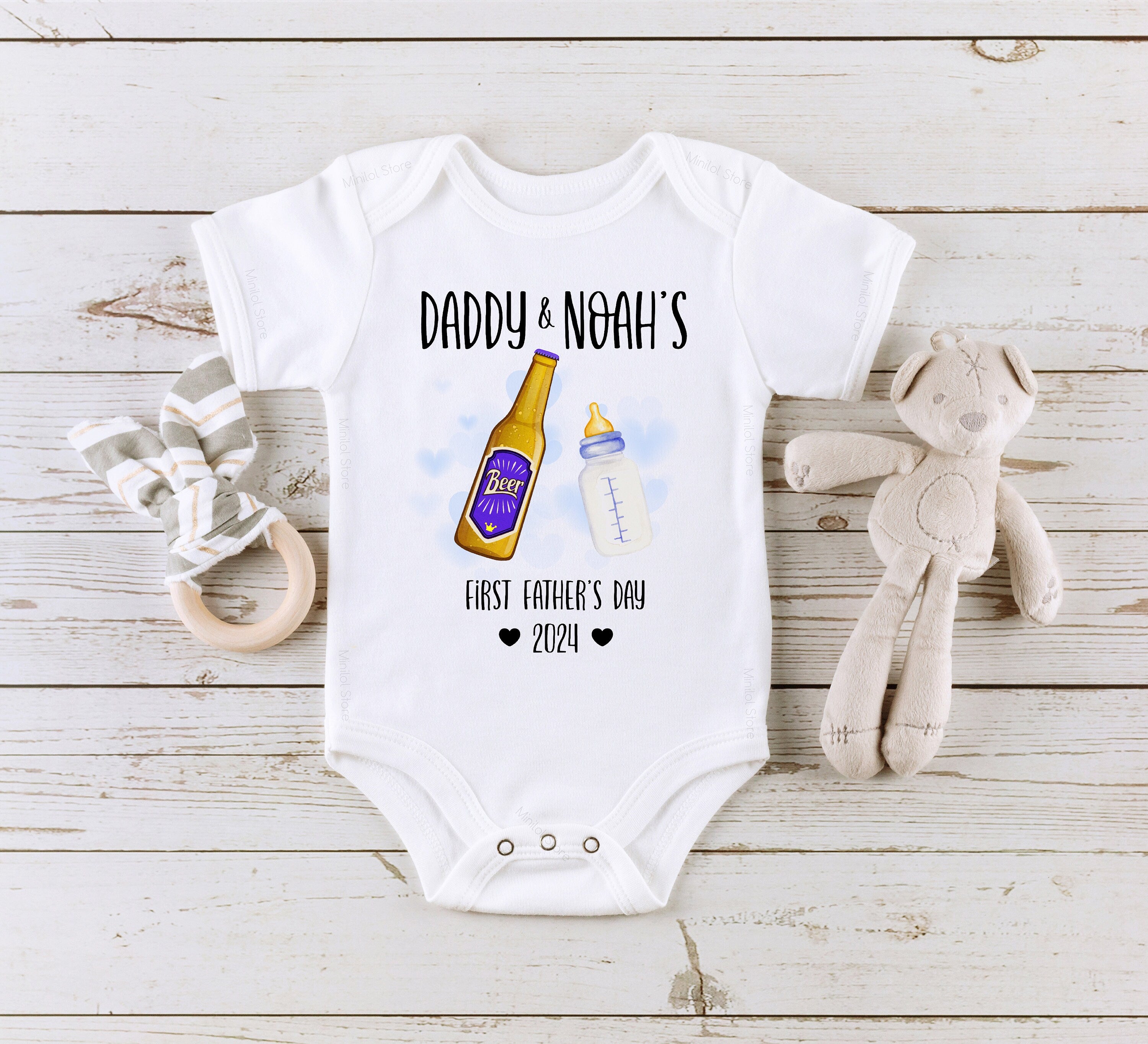 Our First Fathers Day Personalized Baby Grow Vest, Fathers Day 2024, 1st Fathers Day, Daddy Gin Beer Wine Baby Boy Fathers Day Gift