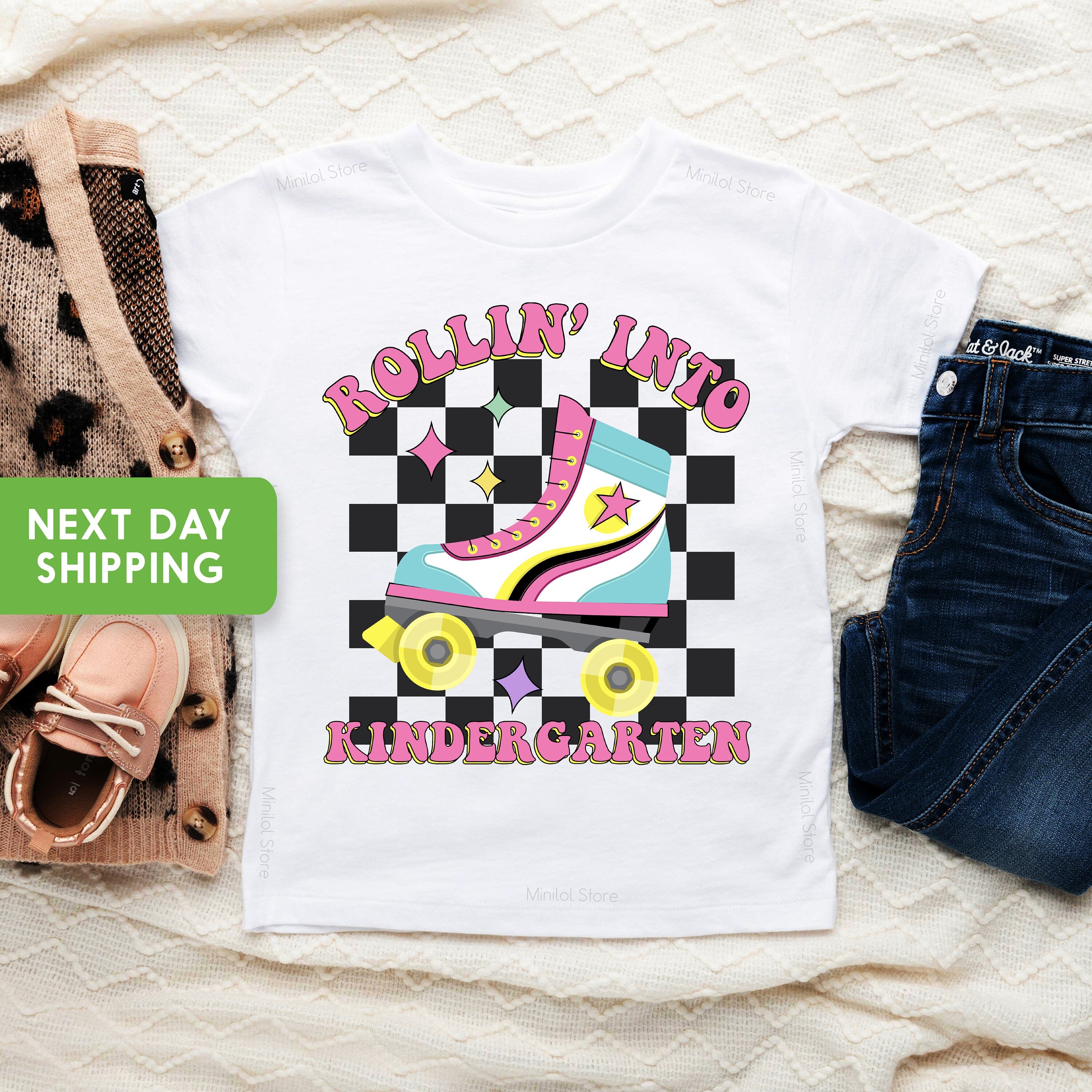 Rollin Into Kindergarten Kids Shirt, Kindergarten Skating Toddler Tee, Roller Skate School Kids Shirt, Kindergarten Shirt For Girls