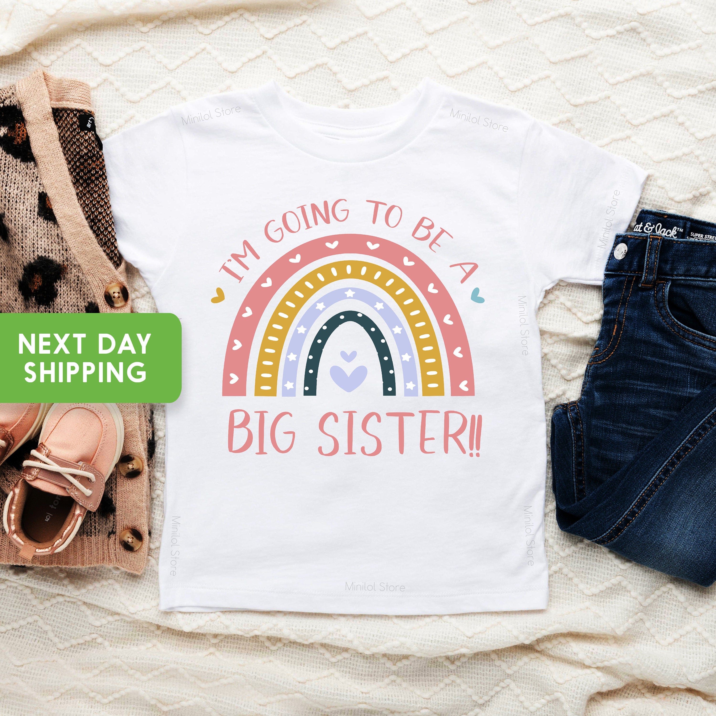 I'm Going To Be a Big Sister T-Shirt for Baby, Toddler or Youth, Rainbow Big Sister Baby Announcement Idea, Big Sister Shirt, Big Sis Shirt