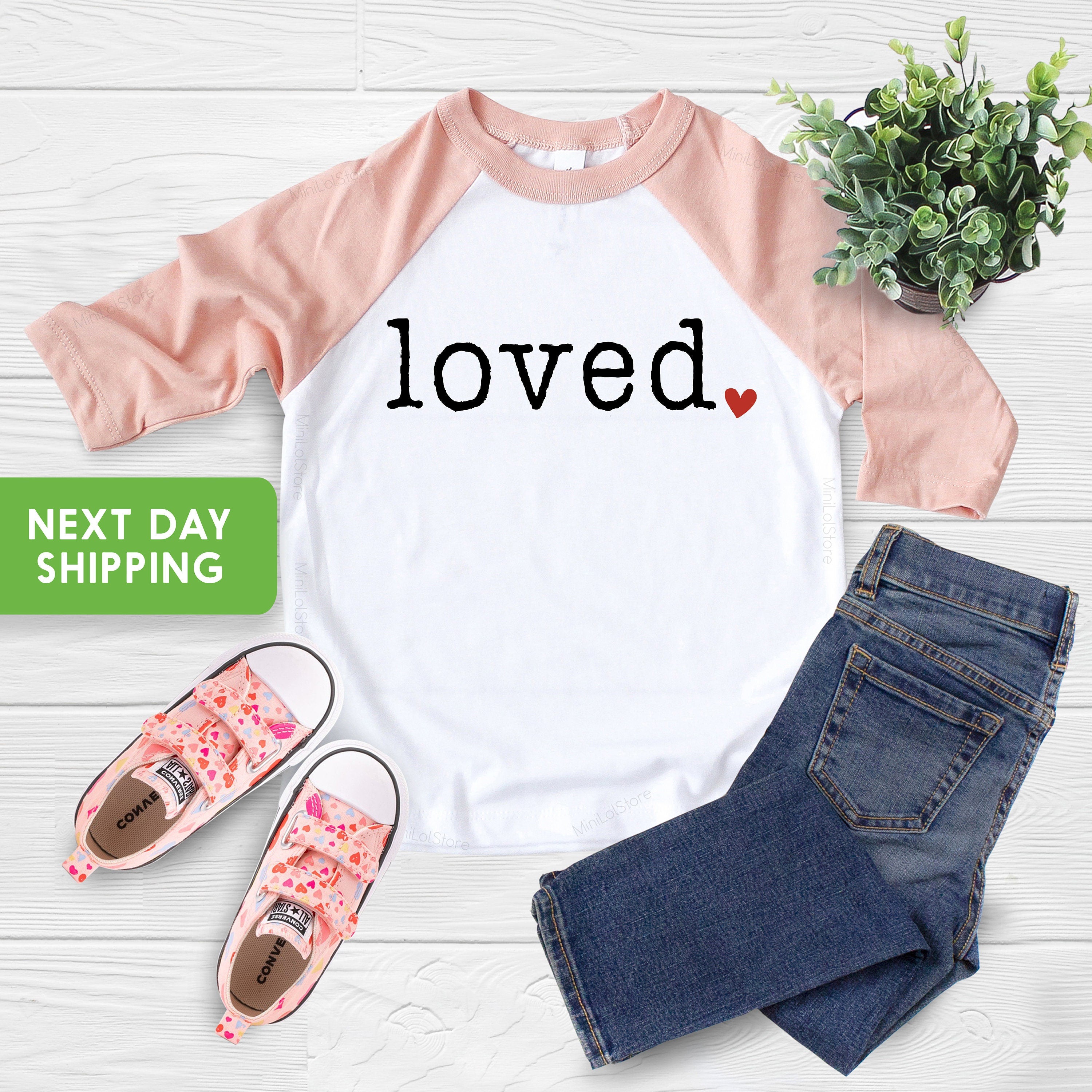 Loved Kids Raglan, Cute Valentines Day Toddler Shirt, Valentine's Day Onesie®, I Am Loved Kids Unisex Shirt, Kids Valentine Shirt