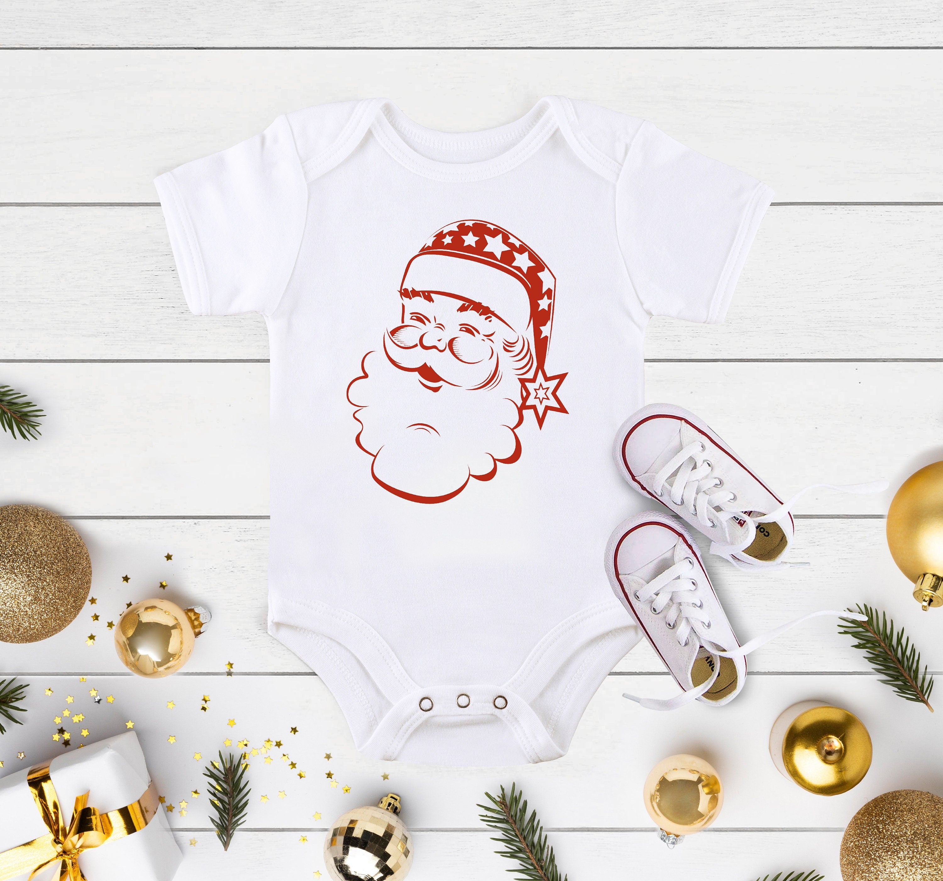 Retro Santa Toddler Shirt, Cute Christmas Kids Shirt, Baby Christmas Onesie®, Retro Christmas Shirt for Kids, Boho Toddler Christmas Shirt