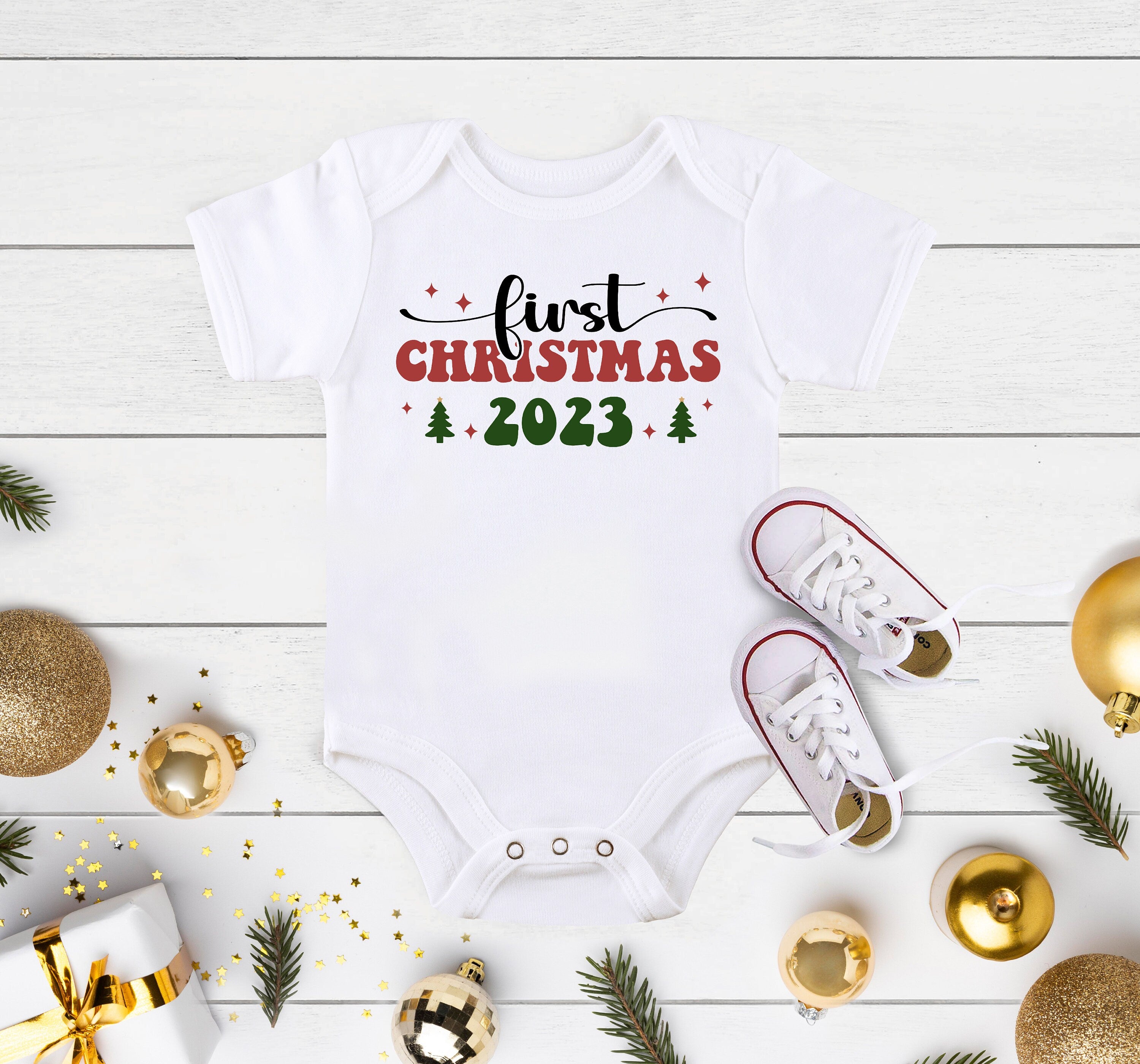 First Christmas 2023 Onesie®, Cute Holiday Bodysuit, Boho Christmas Baby Bodysuit, My First Baby Onesie®, Baby's First Christmas Onesie®