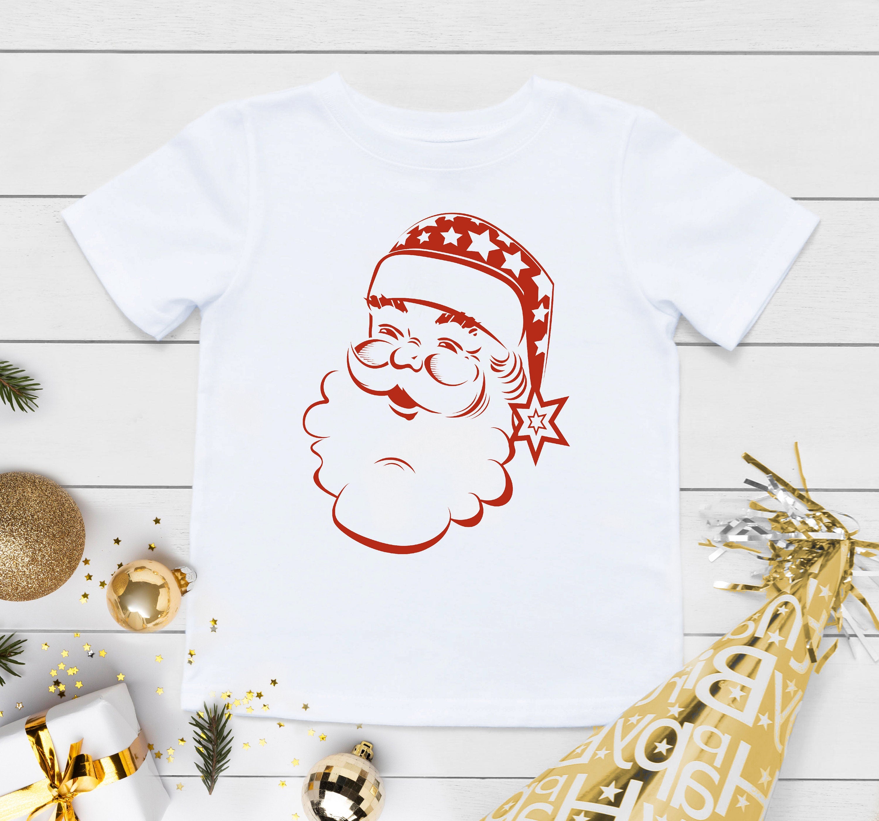 Retro Santa Toddler Shirt, Cute Christmas Kids Shirt, Baby Christmas Onesie®, Retro Christmas Shirt for Kids, Boho Toddler Christmas Shirt