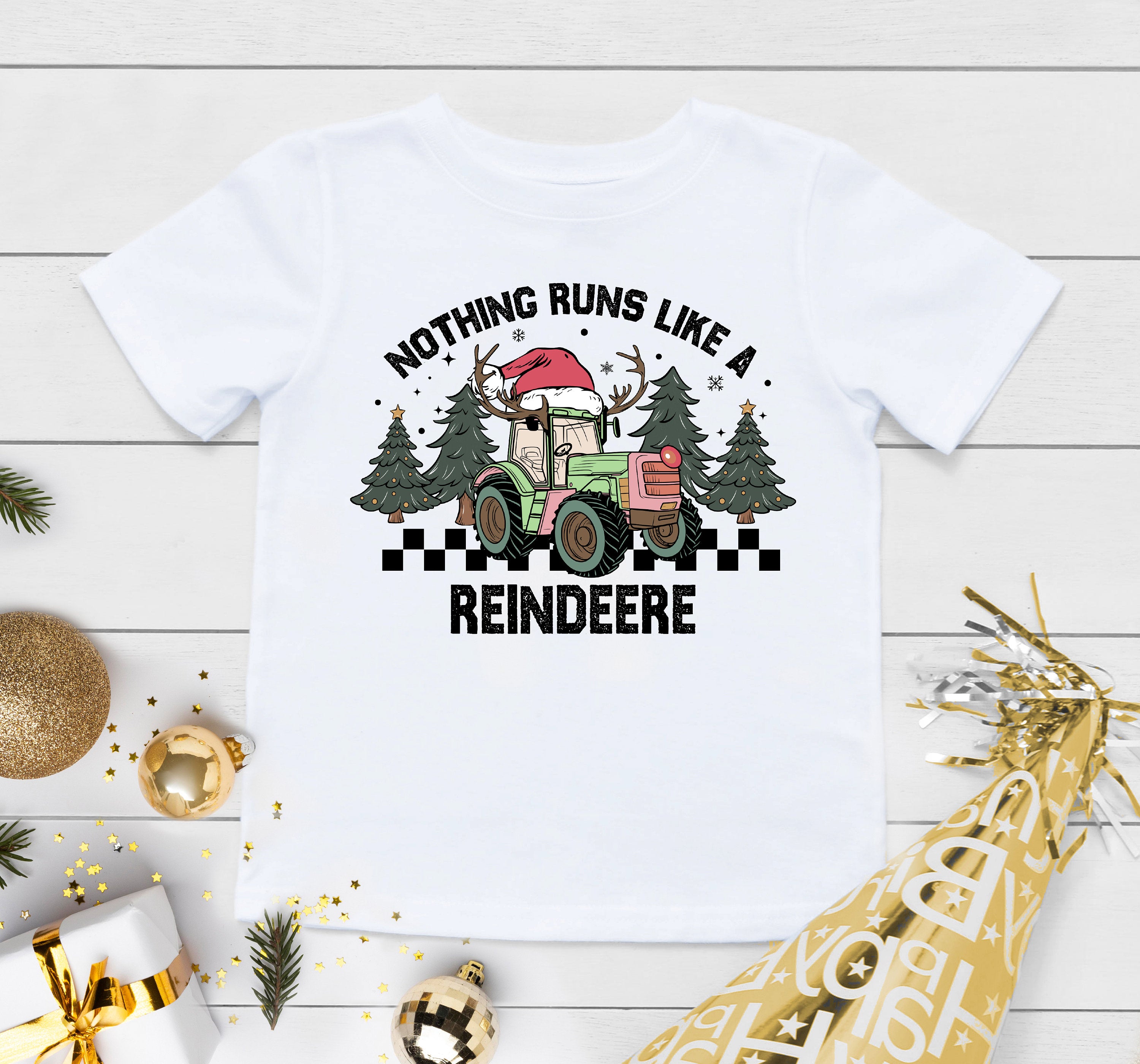 Toddler Christmas Shirt, Nothing Runs Like a Reindeere Green Christmas Raglan, Retro Christmas Tractor Kids Shirt, Baby Christmas Onesie®