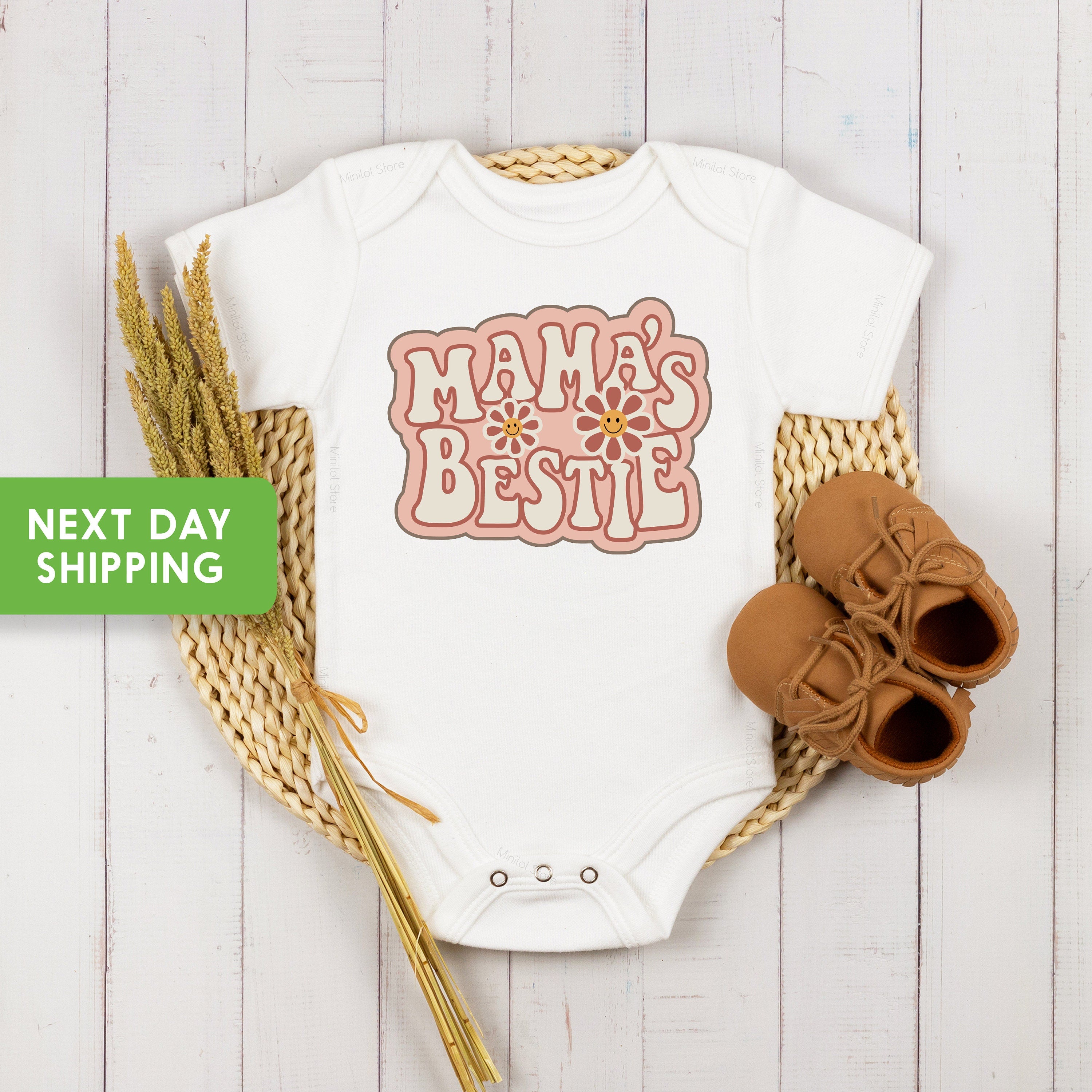 Mama's Bestie Onesie®, Retro Girls Bodysuit, Cute Retro Baby Onesie®, I Love My Mom Onesie®, Mothers Day Onesie®, Newborn Girl Baby Bodysuit