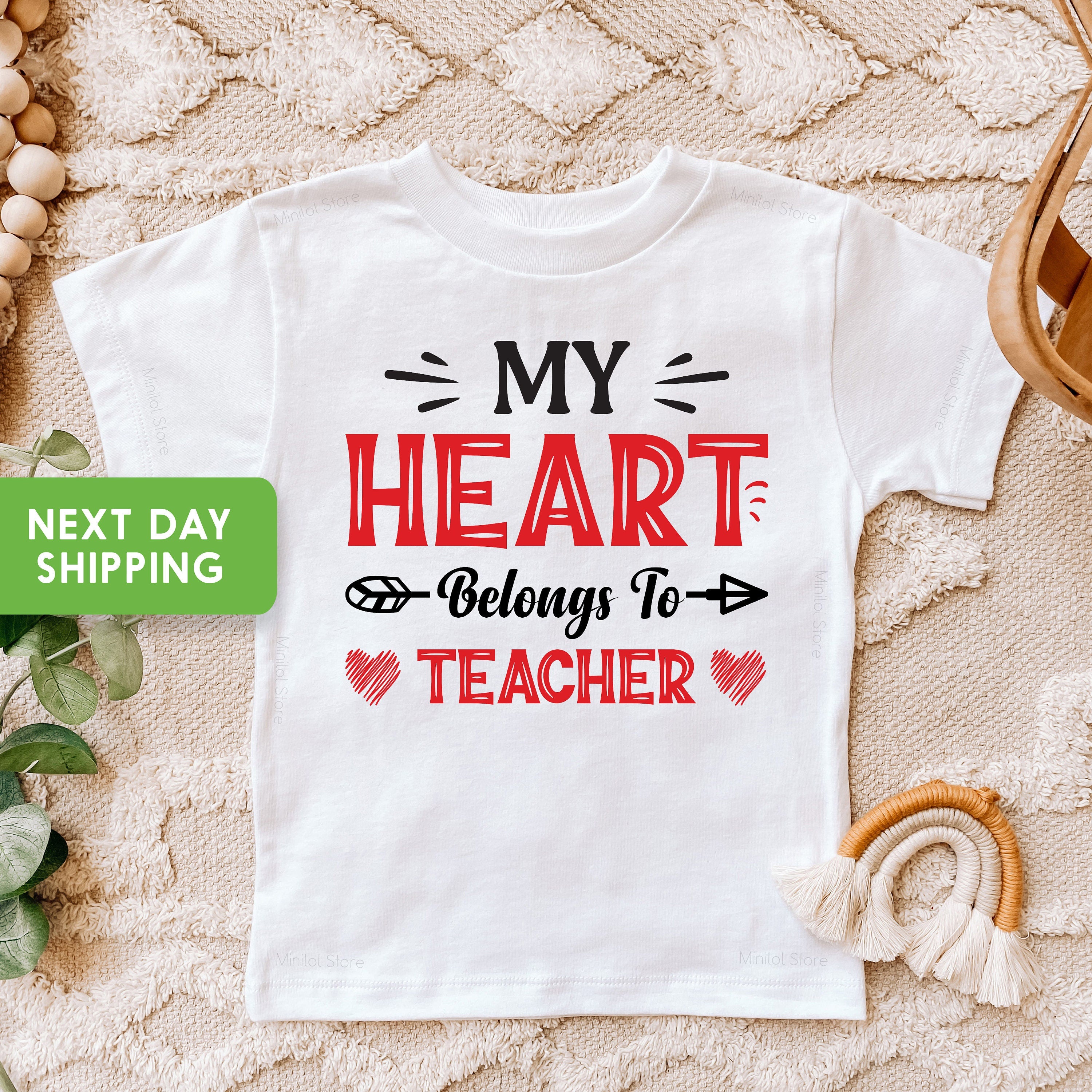 My Heart Belongs To Teacher Shirt, Valentines Day Kids School Outfit, Little Valentine Shirt, Valentine's Day, Valentine's Day Toddler Shirt