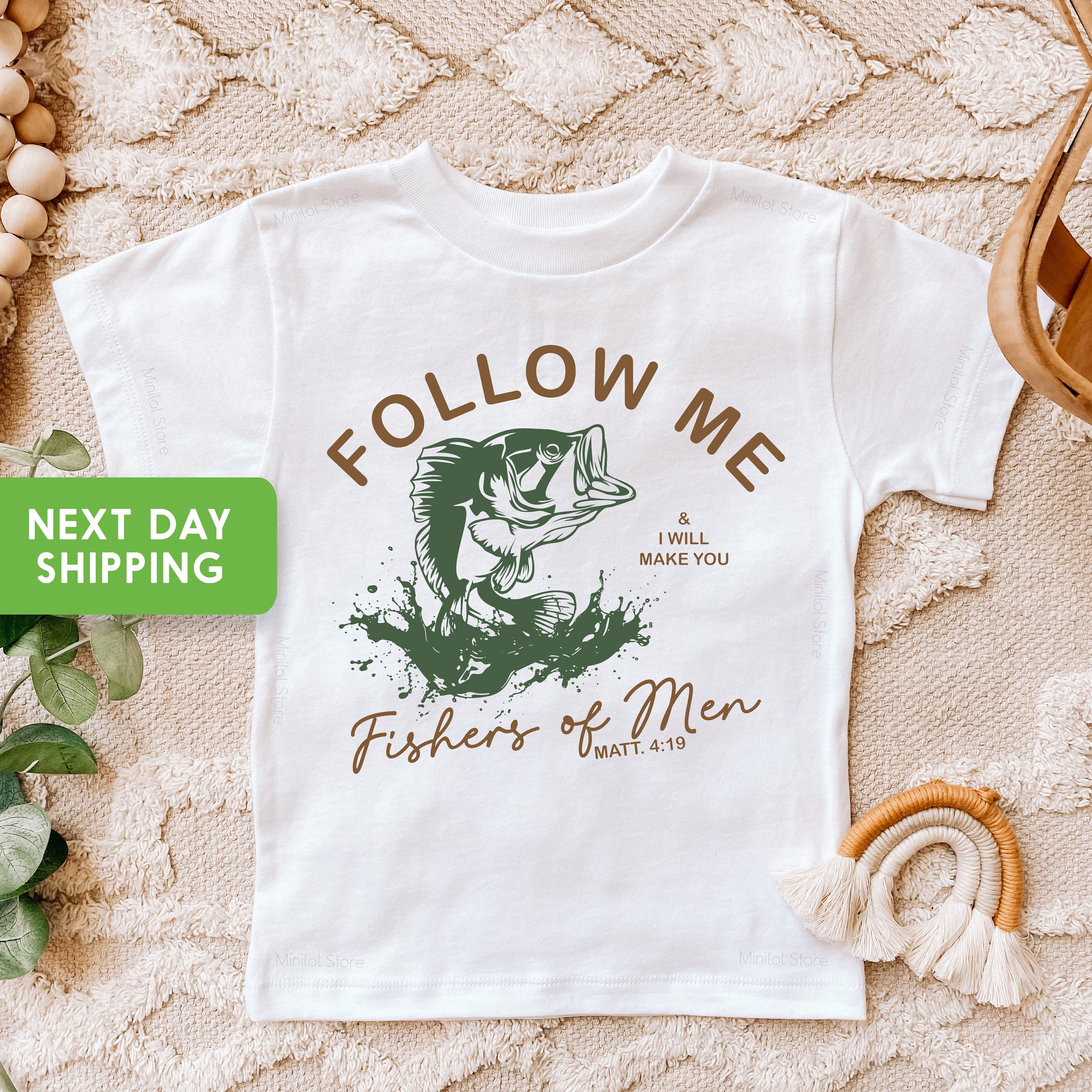 Christian Shirts for Kids, Jesus Shirt, Follow Me Fishers of Men Retro Toddler & Youth Tee, Trendy Christian Onesie®, Boho Religious Shirt