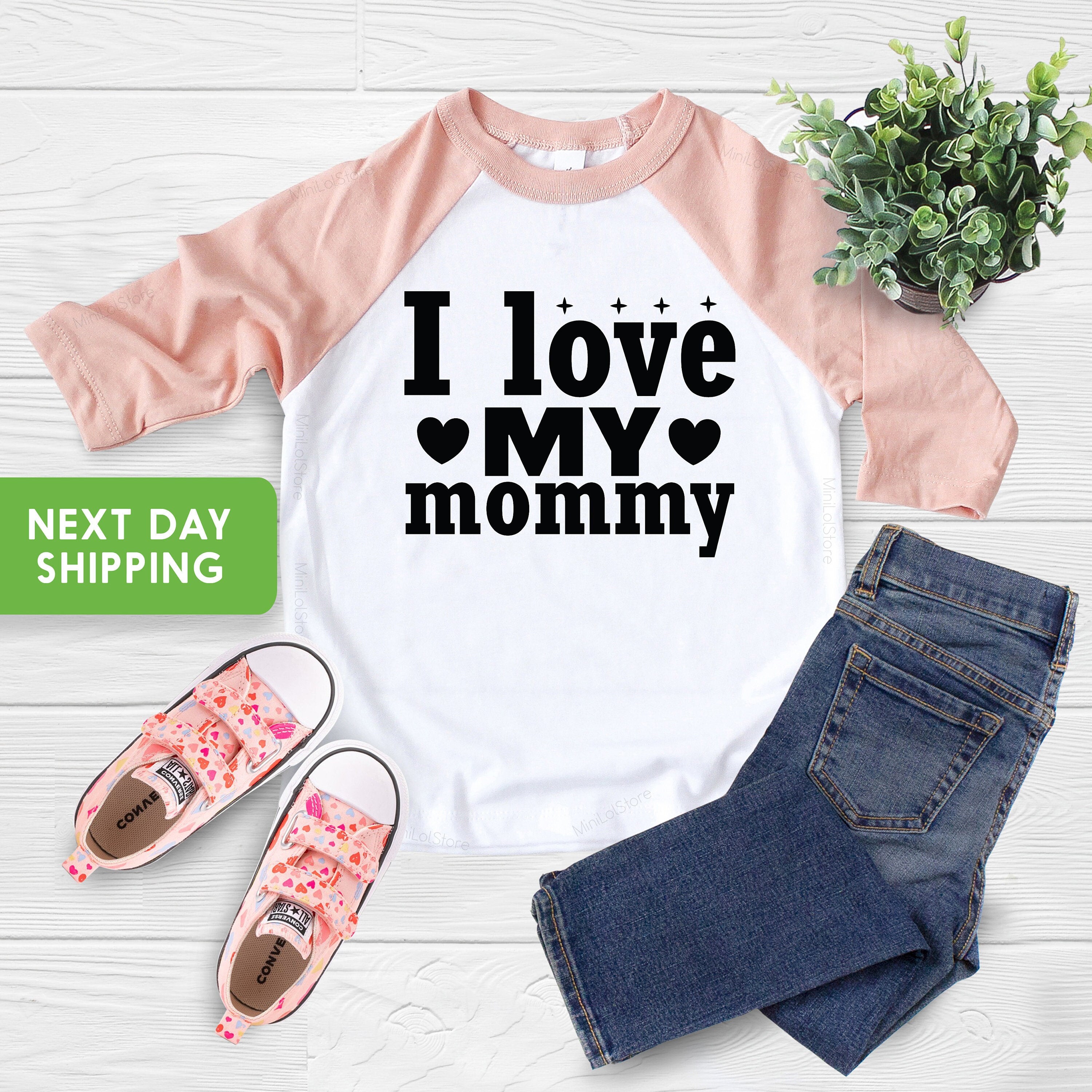 I Love My Mommy Kids Shirt, Retro Valentines Day Toddler Shirt, Love My Mom Valentine's Day Onesie®, Cute Valentine's Day Toddler Baby Shirt