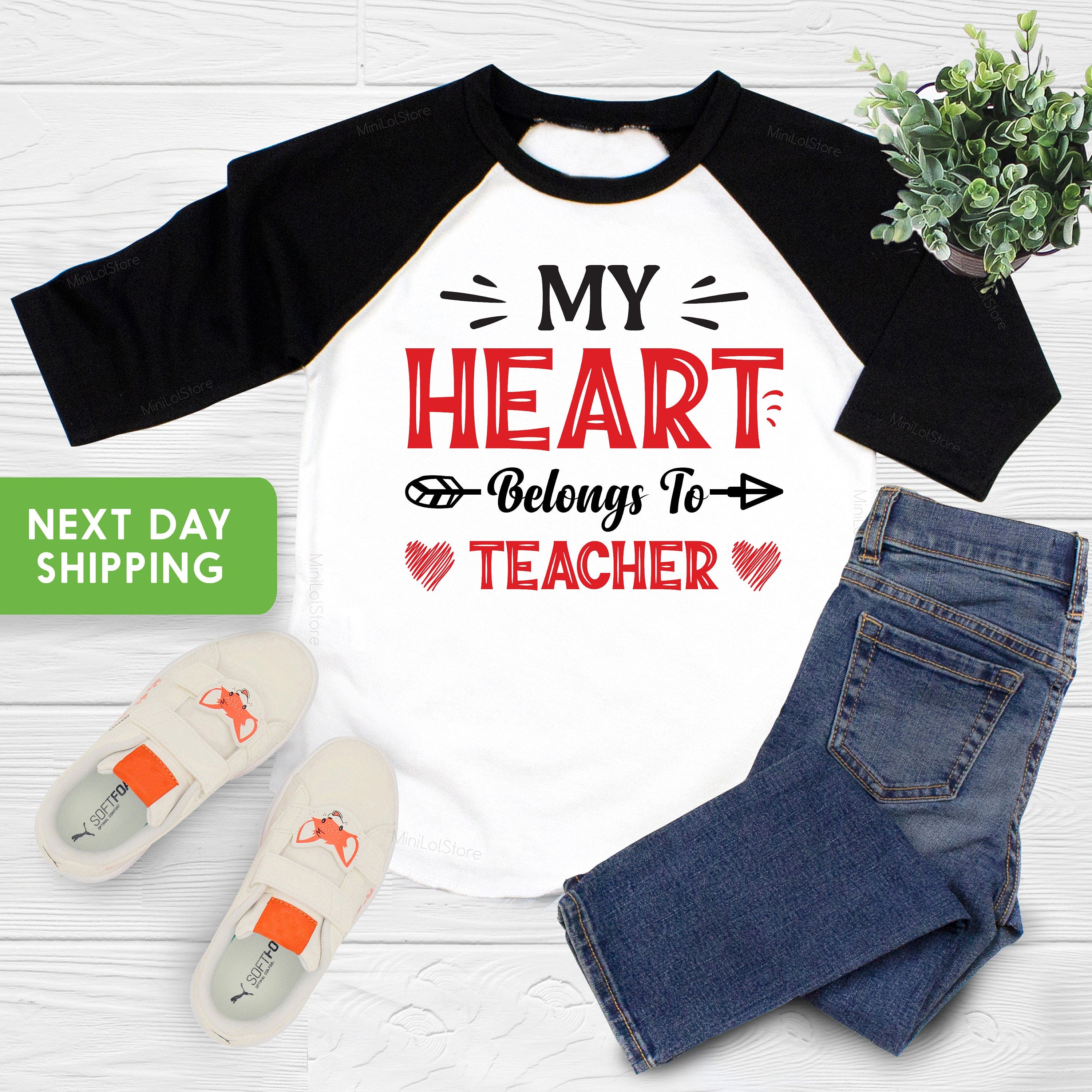 My Heart Belongs To Teacher Shirt, Valentines Day Kids School Outfit, Little Valentine Shirt, Valentine's Day, Valentine's Day Toddler Shirt