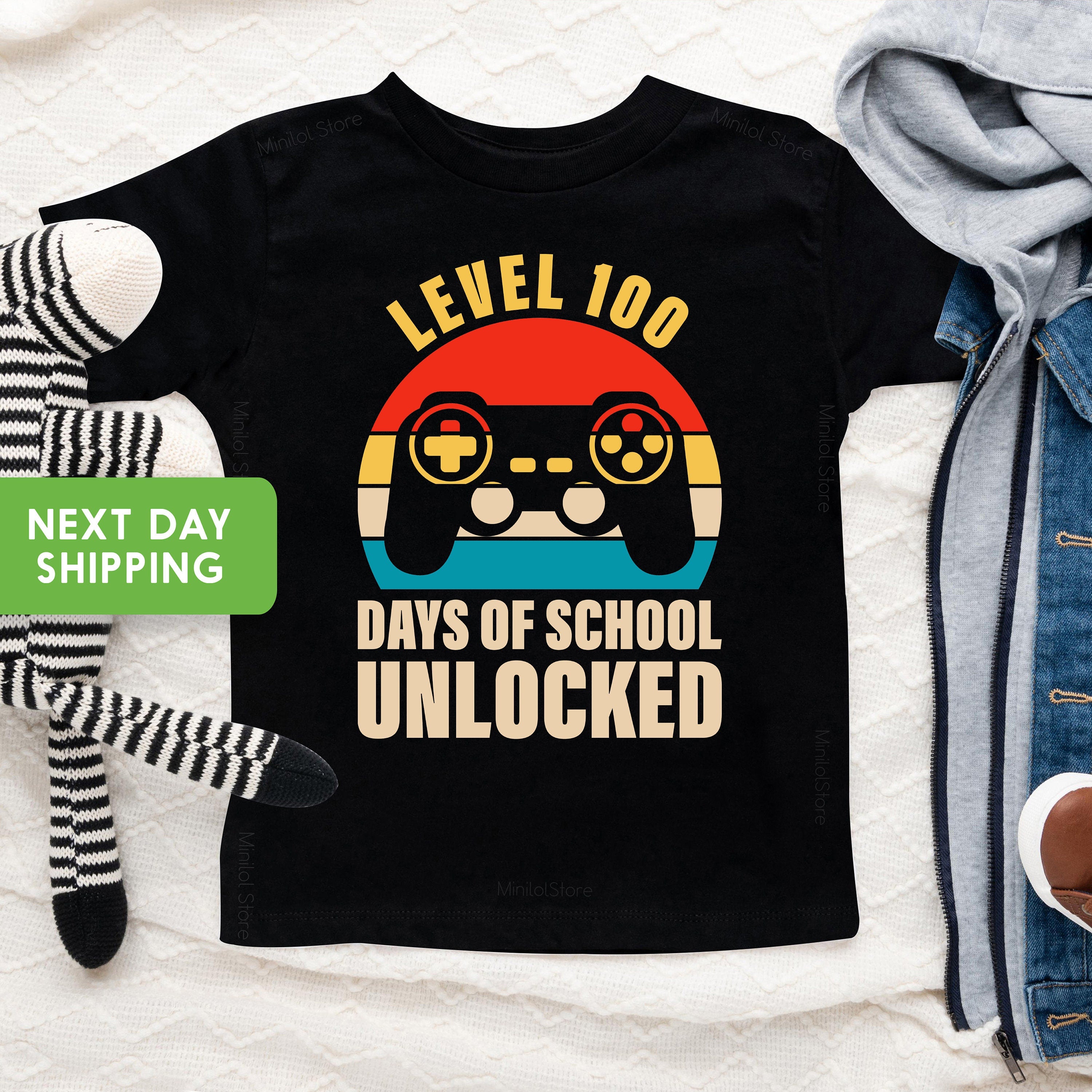 Level 100 Days Unlocked Shirt, 100th Day Of School, 100 Days School Shirt, Boys 100th Day, Girls 100th Day, Gaming 100 Days Of School Shirt