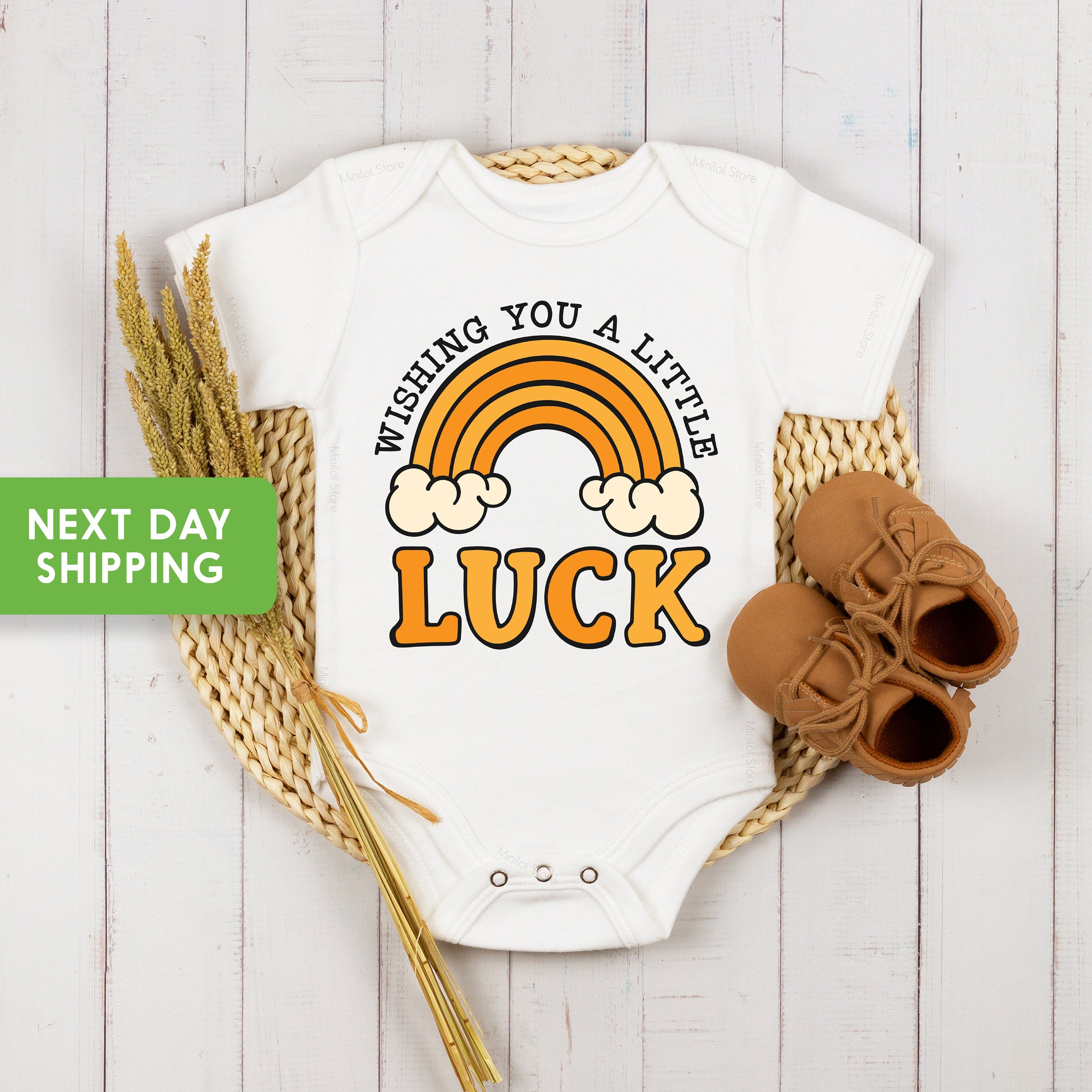 Wishing You A Little Luck Onesie®, Cute Irish Baby Bodysuit, Lucky Rainbow Toddler Shirt, Retro St Patricks Day Baby Onesie®, Lucky Kids Tee