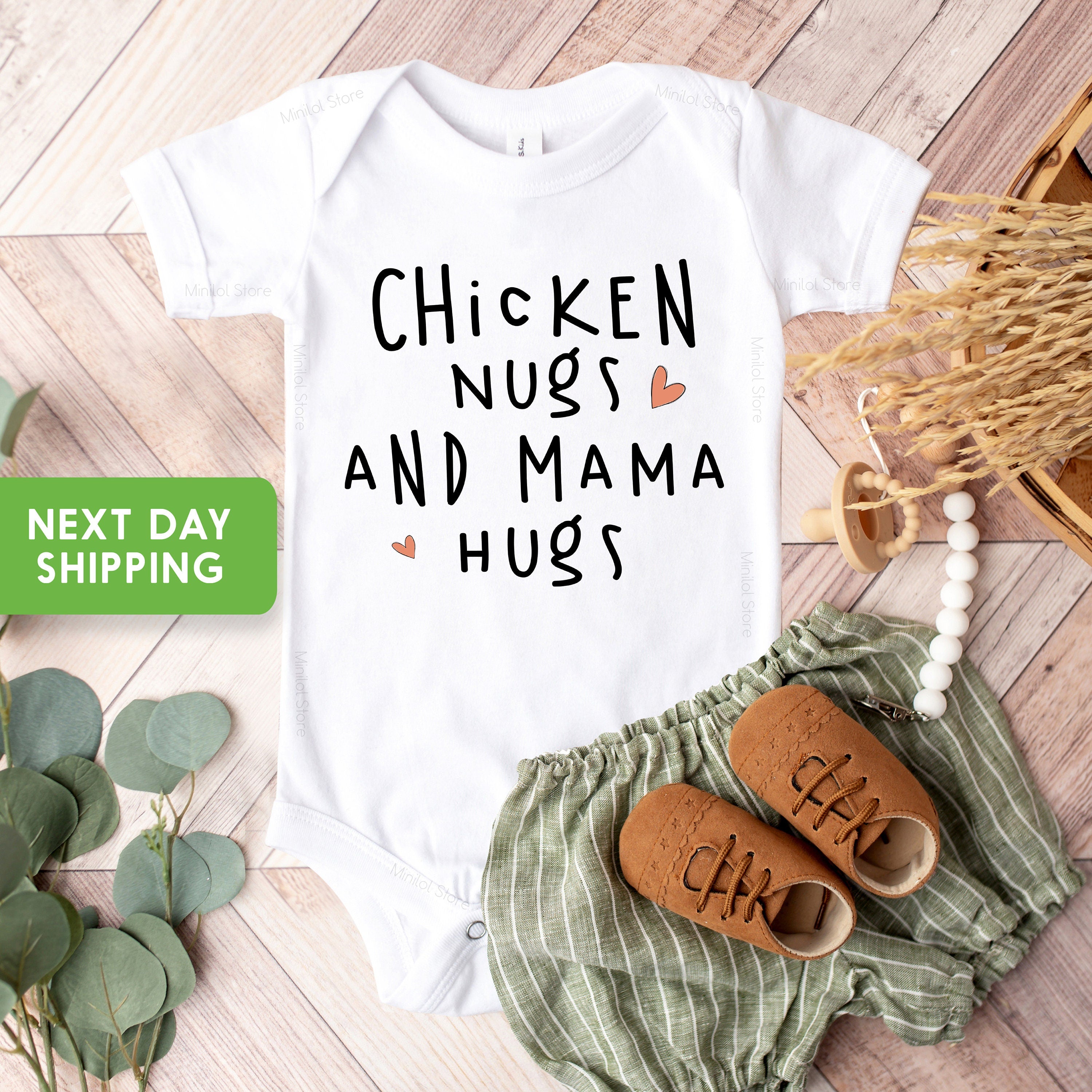 Chicken Nugs And Mamam Hugs Onesie®, Funny Mom Onesie®, Mother's Day Onesie®, Toddler Funny Mom Shirt, Baby Mothers Day Outfit, Cute Onesie®