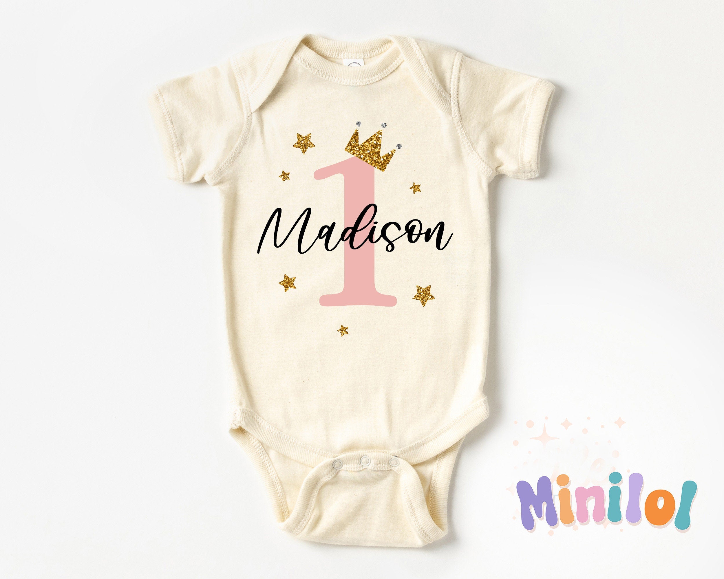 Personalized Birthday Baby Onesie®, Baby Name Birthday Outfit, Custom 1st Birthday Natural Bodysuit for Girls, 1 Years Old Birthday Gift