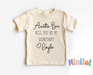 Personalized Natural Will You Be My Godmother typographic design on Baby Natural 3-6 months US kids numeric