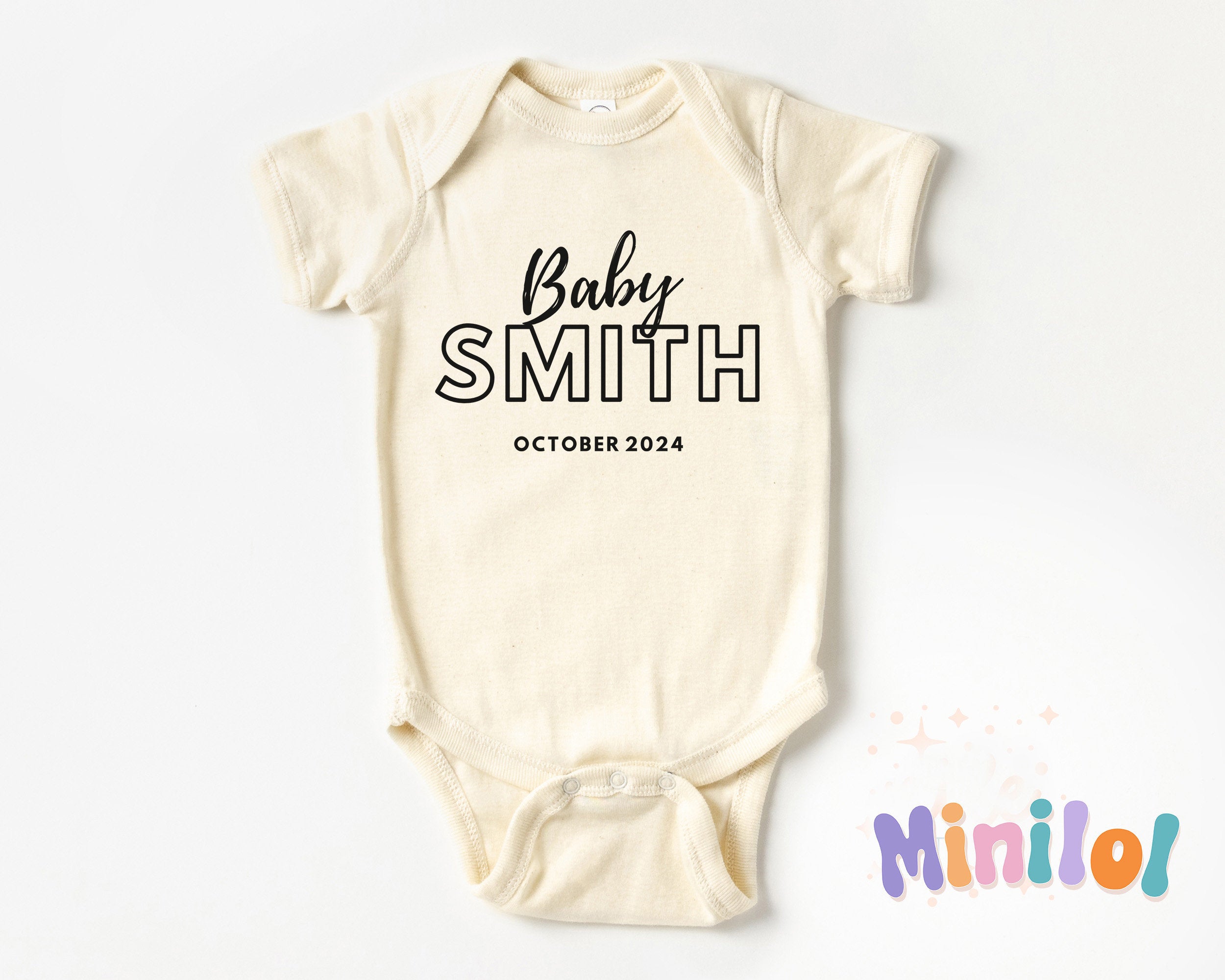 Personalized Pregnancy Announcement Name Baby Natural Onesie®,  Personalized Baby Name Onesie®, Baby Name Onesie®, Coming Soon Baby Onesie®