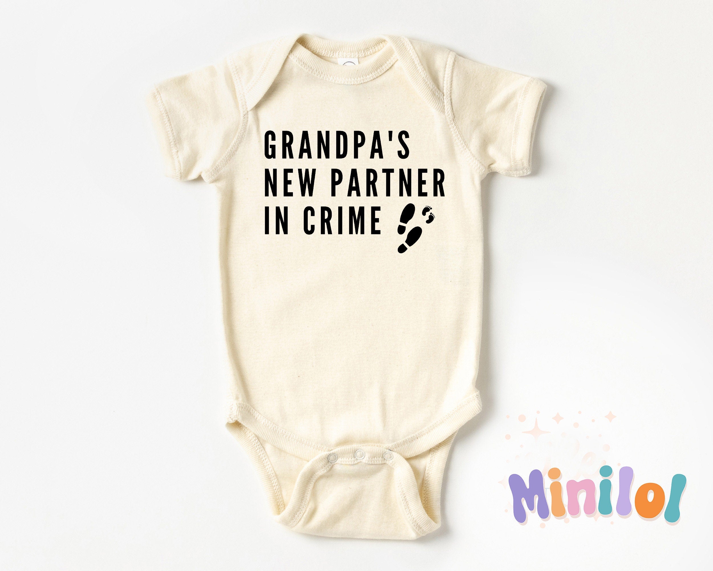 Funny Baby Announcement for Grandpa Onesie®, Natural Funny Baby Reveal Onesie®, Grandpa's New Partner in Crime Baby Announcement Onesie®