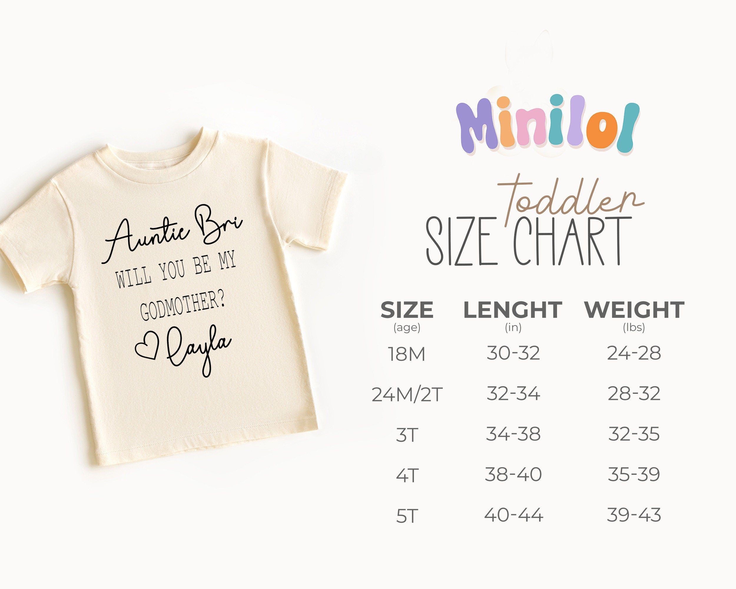 Personalized Natural Will You Be My Godmother typographic design on Baby Natural 12 months US kids numeric