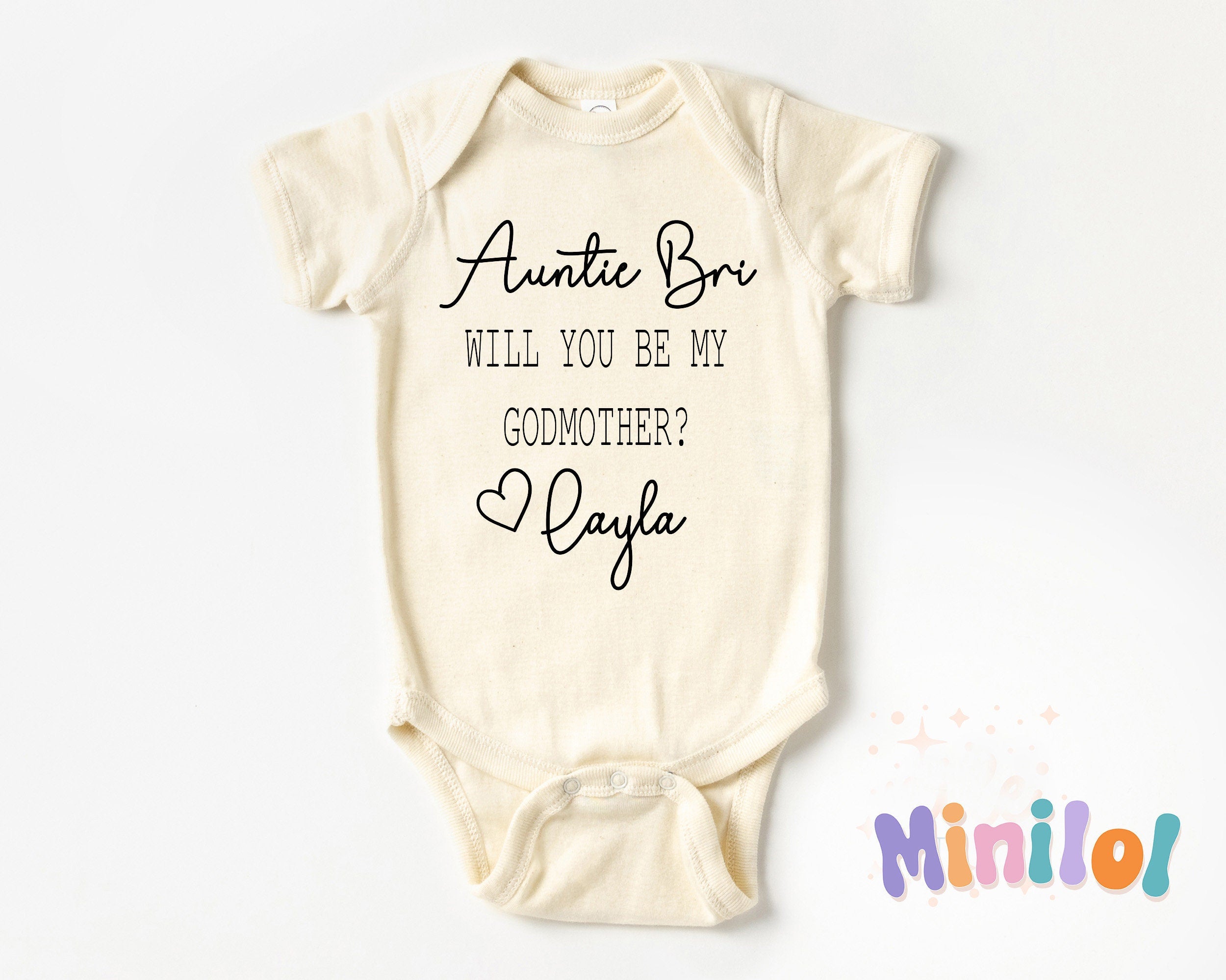 Personalized Name Godmother Announcement Onesie®, Natural Will You Be My Godmother Baby Onesie®, Baptism Proposal Onesie® for Godmother