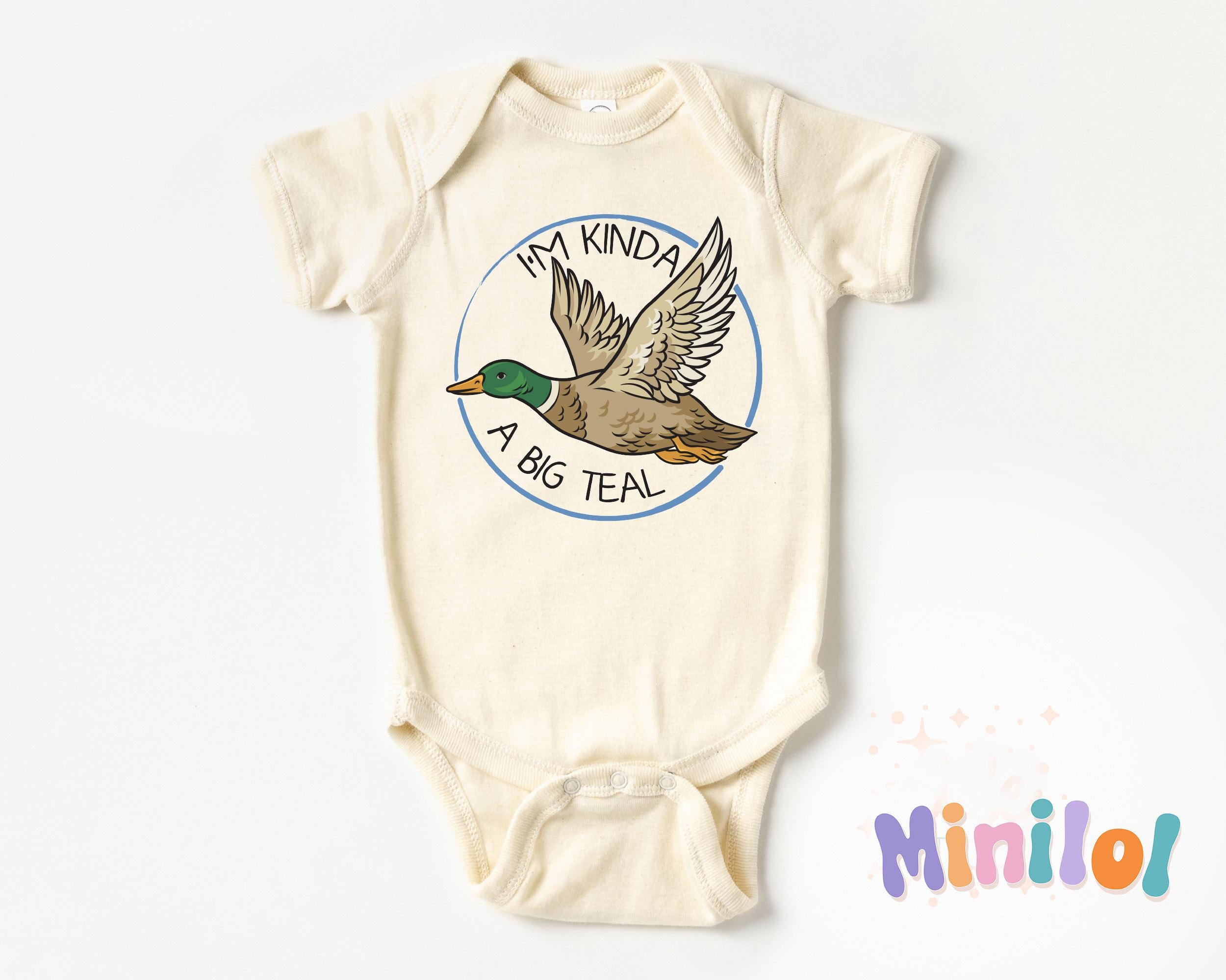 I'm Kinda A Big Teal Baby Onesies®, Little Hunter Baby Bodysuit, Baby Announcement for Duck Hunter, Teal Duck Hunting Baby Clothes