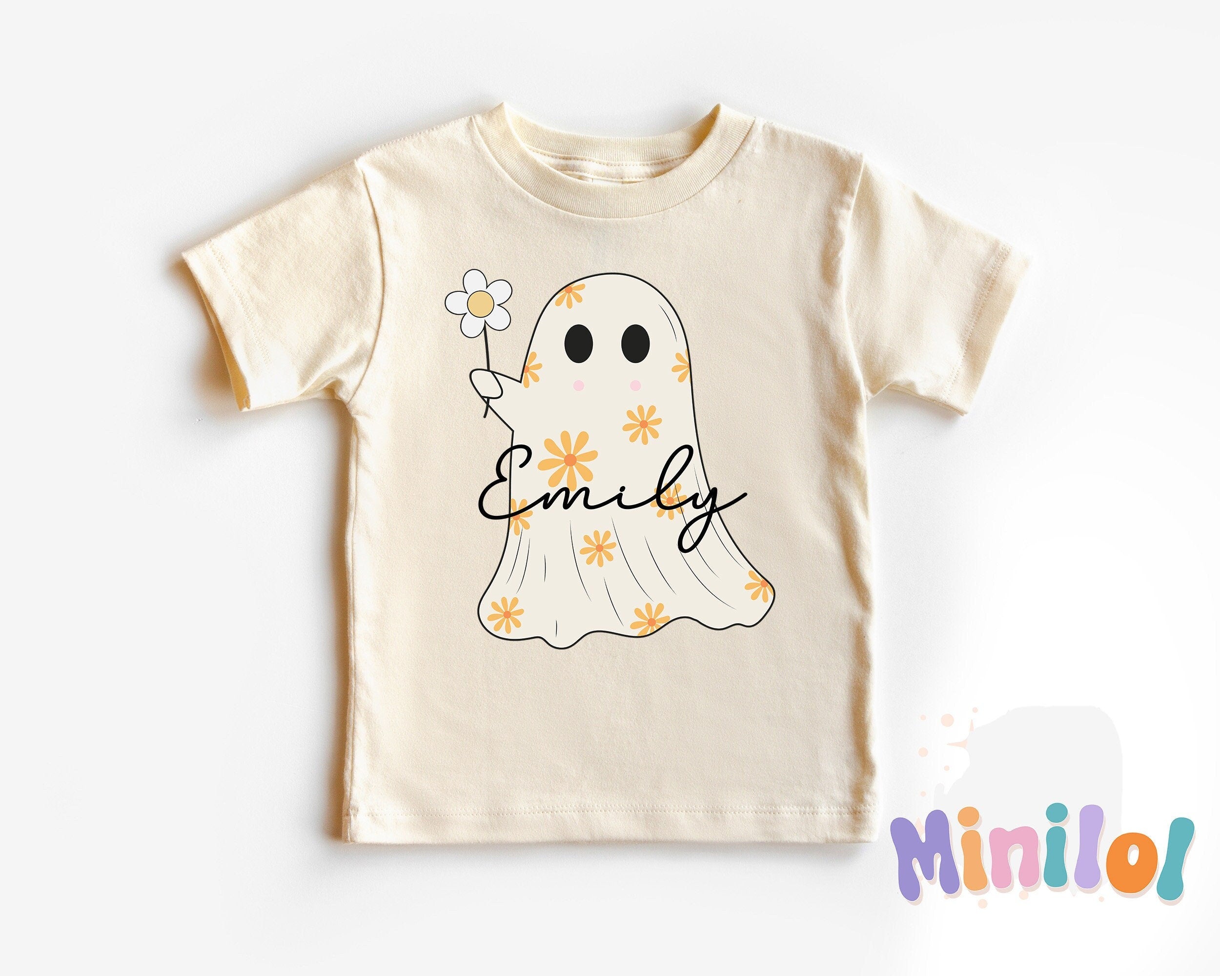 Personalized Halloween Cute Ghost Kids Shirt, Kids Name Halloween Outfits, Custom Halloween Natural Shirt for Girls, Custom Kids Fall Shirts