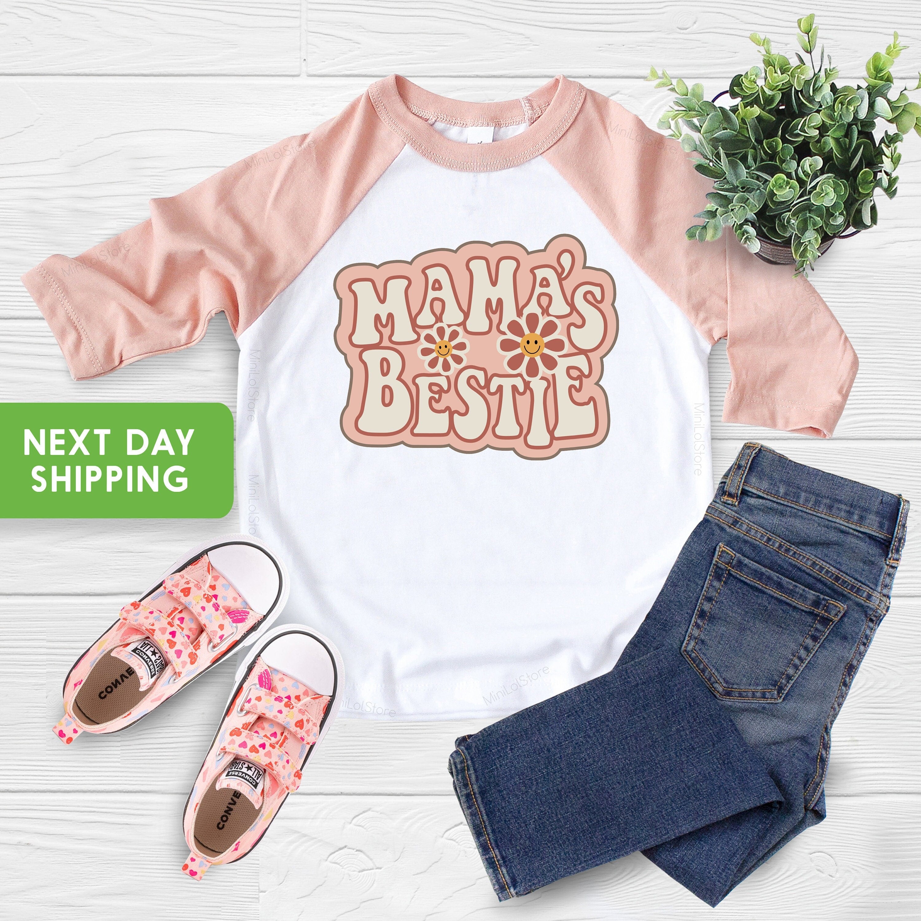 Mama's Bestie Kids Shirt, Retro Girls Bodysuit, Cute Retro Girl Shirt, I Love My Mom Onesie®, Mothers Day Onesie®, Girl Kids Tee