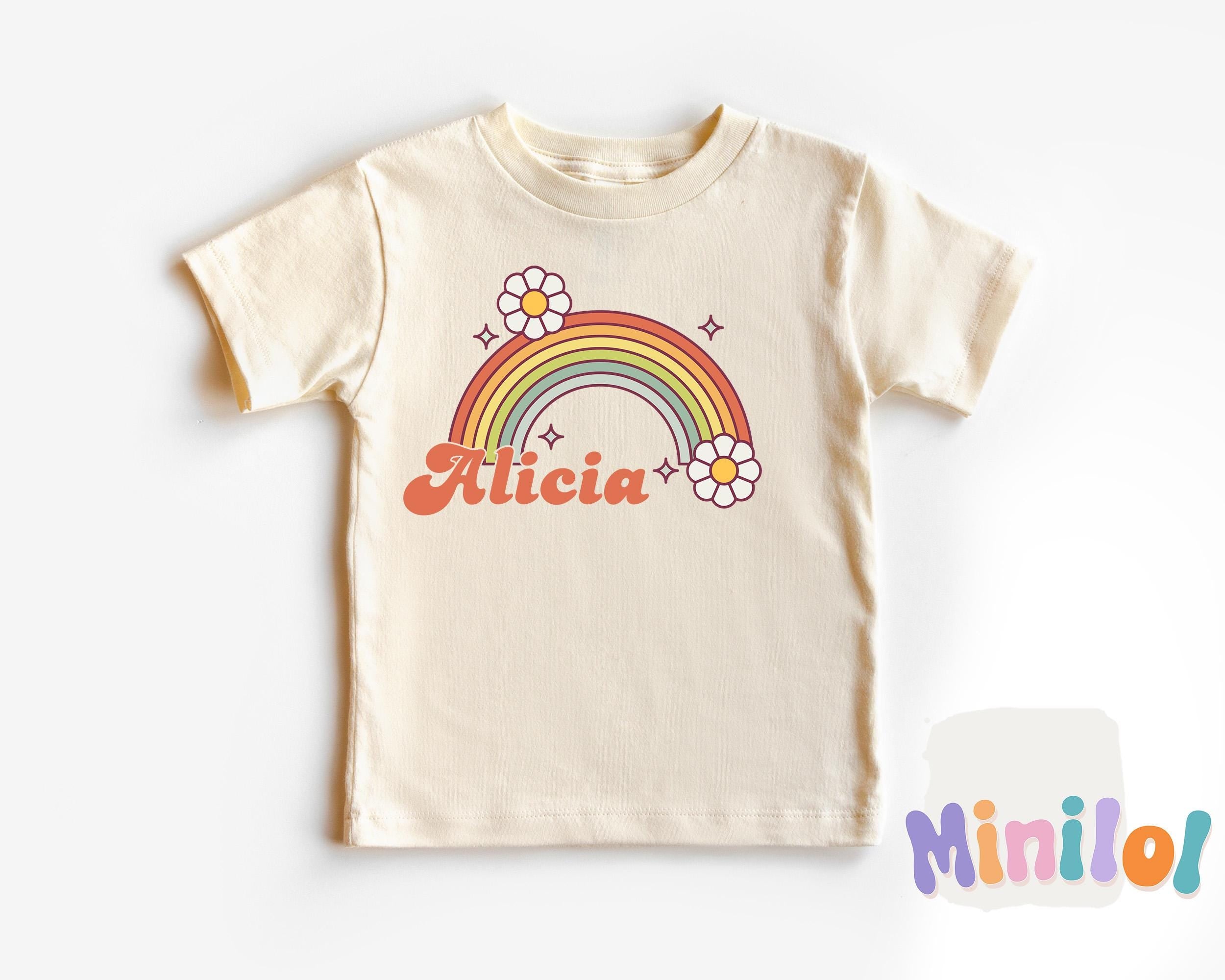 Personalized Girl Shirt, Retro Rainbow Daisy Kids Shirt, Personalized Infant, Toddler & Youth Natural Tee, Toddler Daisy Shirt, Retro Kids