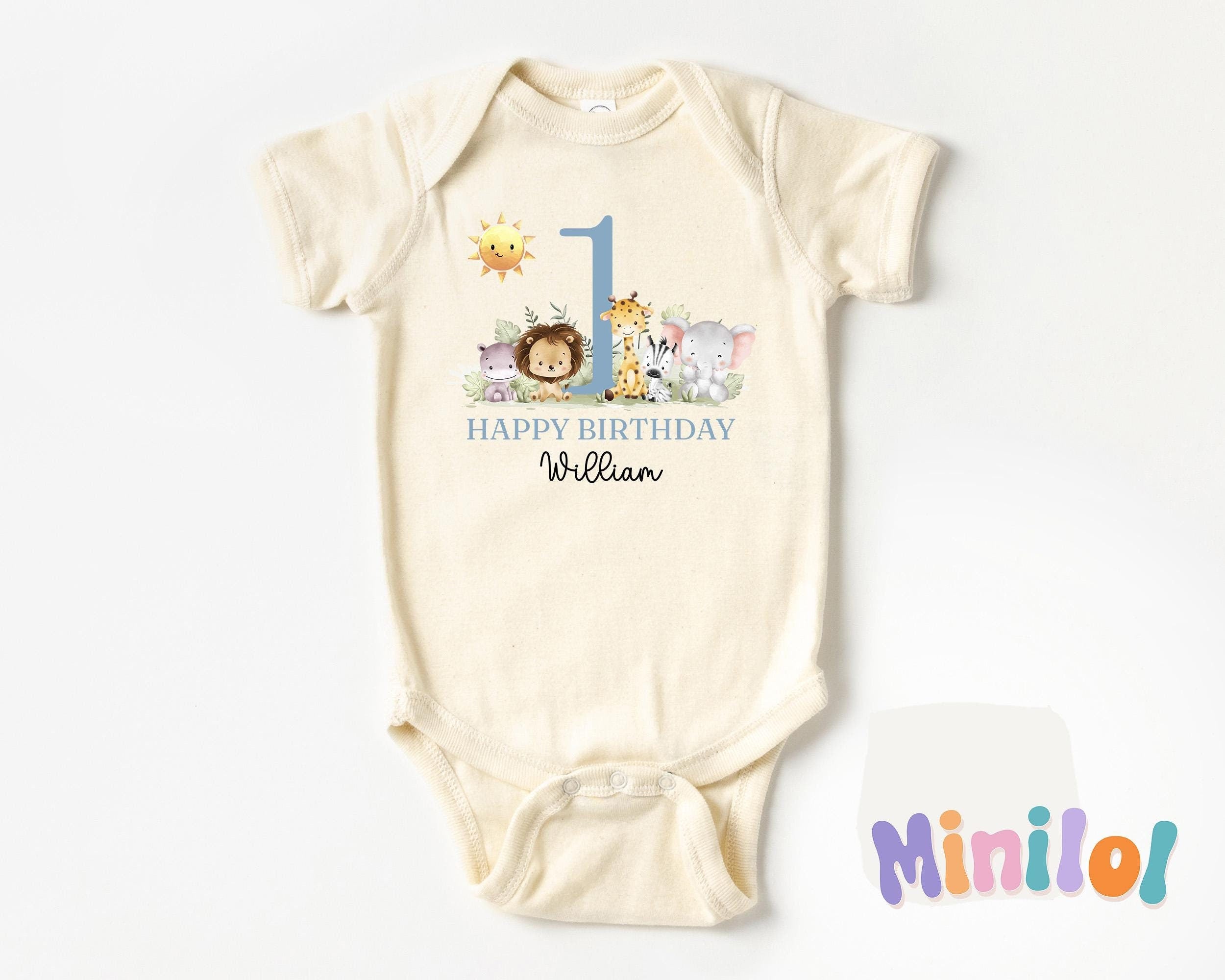 Personalised Safari First Birthday Onesie®, Custom Safari First Birthday Onesie®,  First Birthday Kids Outfits, Safari Themed First Birthday