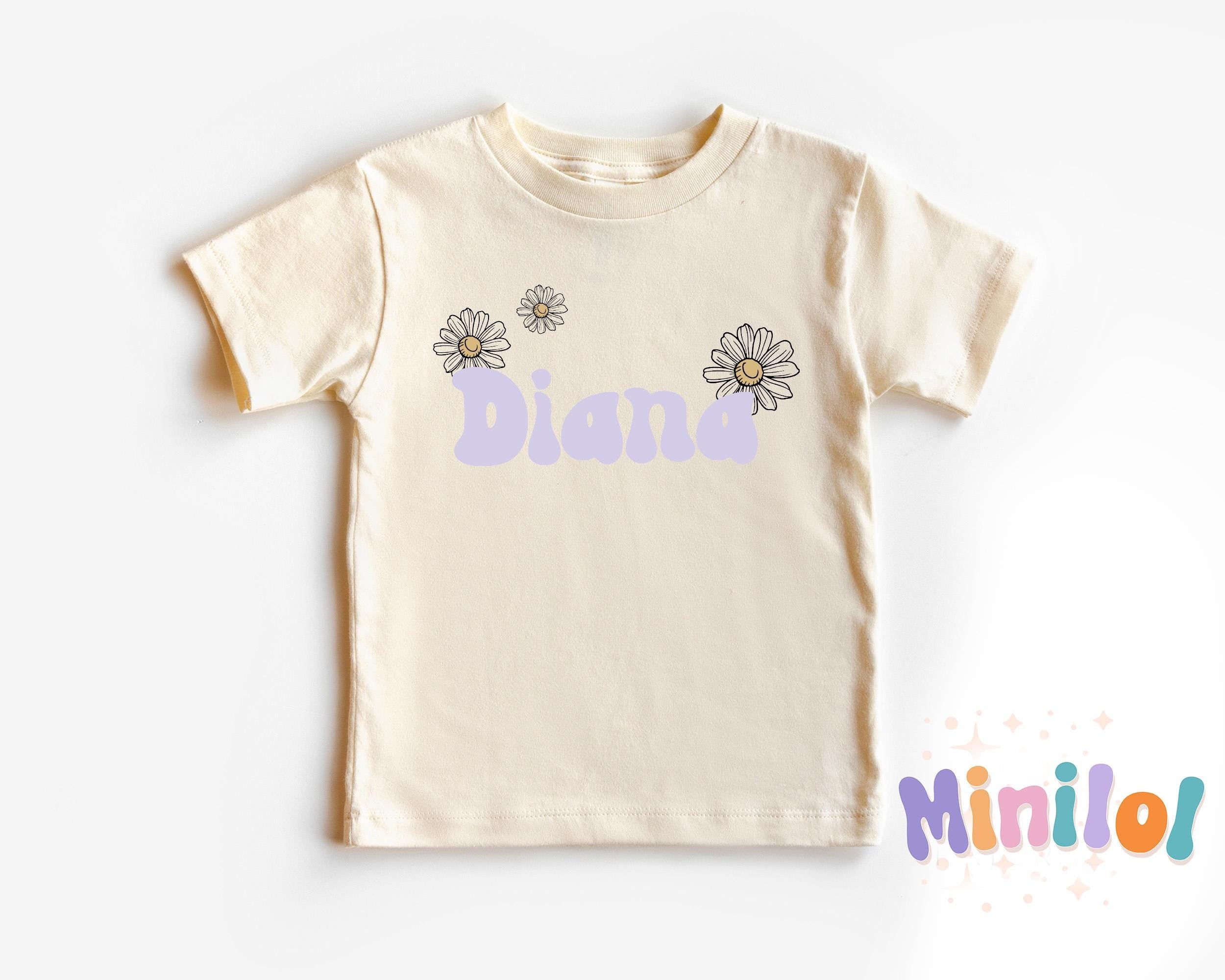 Personalized Girls Name Toddler Shirt, Custom Retro Flowers Natural Kids Shirt, Cute Daisy Name Shirt, Toddler Shirt, Custom Name Kids Shirt